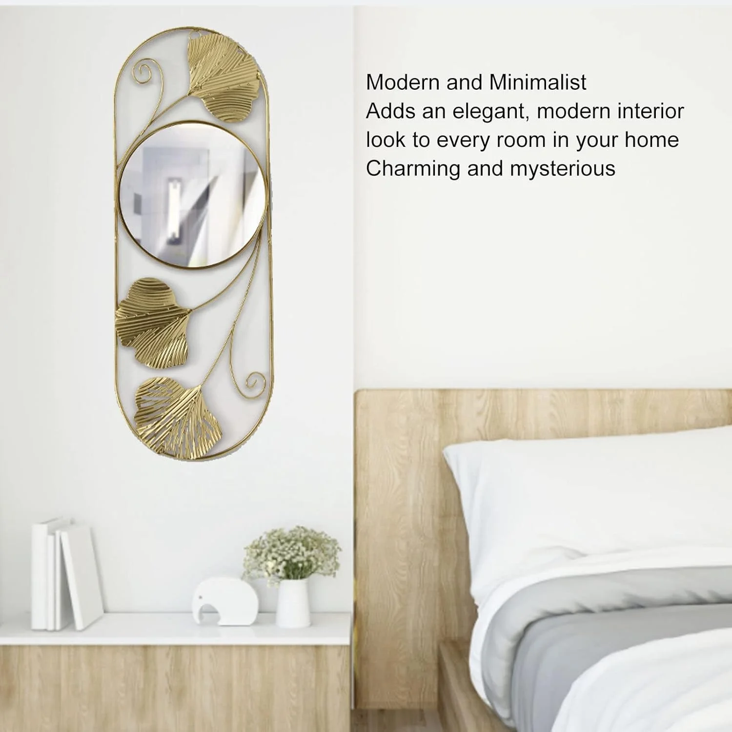 آینه دیواری برگ فلزی Kikumi، آینه تزئینی مدرن و هنری مقاوم در برابر محو شدن برای اتاق خواب، اتاق نشیمن، دفتر کار آینه دیواری برگ فلزی Kikumi، آینه تزئینی مدرن و هنری مقاوم در برابر محو شدن برای اتاق خواب، اتاق نشیمن، دفتر کار