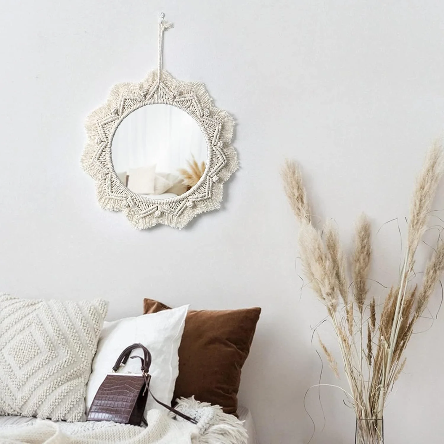 آینه دیواری مکرومه Dremisland - آینه گرد 15 اینچی با حاشیه مکرومه، آویز تزئینی بوهو، دکوراسیون دیواری هنری برای آپارتمان، خانه، اتاق خواب، اتاق نشیمن، اتاق کودک (بژ) آینه دیواری مکرومه Dremisland - آینه گرد 15 اینچی با حاشیه مکرومه، آویز تزئینی بوهو، دکوراسیون دیواری هنری برای آپارتمان، خانه، اتاق خواب، اتاق نشیمن، اتاق کودک (بژ)