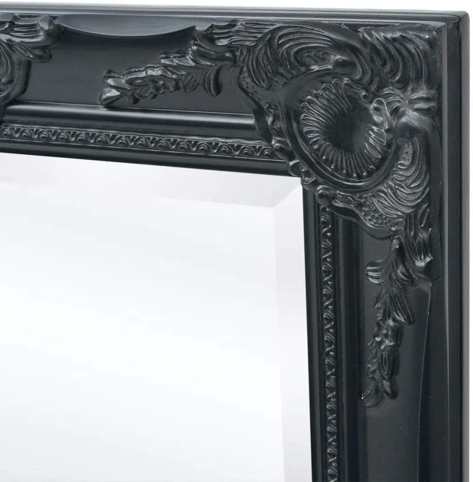 آینه دیواری چوبی و شیشه ای به سبک باروک 120x60 سانتی متر، آینه تزئینی برای حمام یا کمد، آینه مدرن مشکی