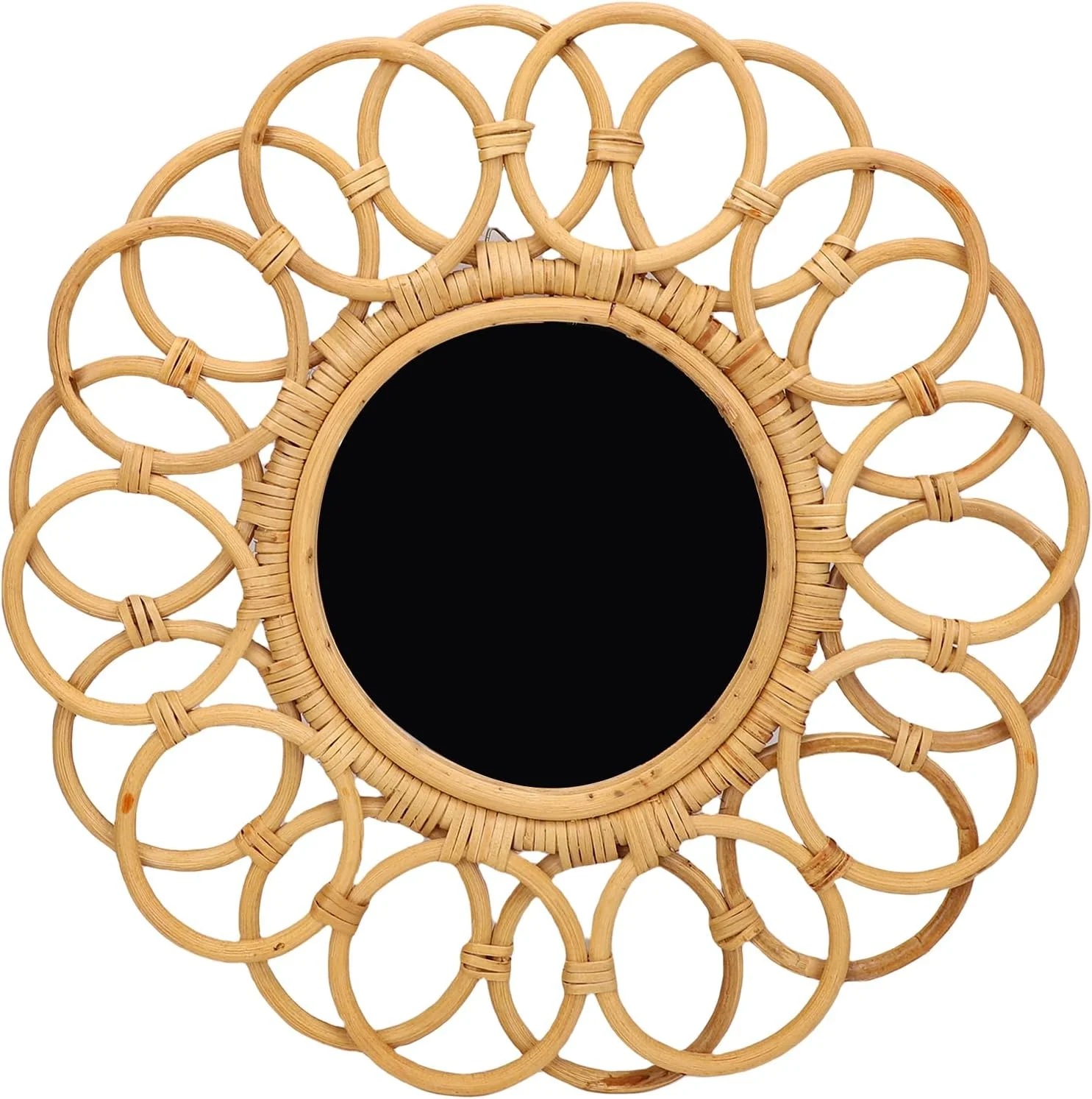 آینه دیواری حصیری گرد دست ساز Nurnesy به سبک روستیک بوهو، 42 سانتی متر - آینه تزئینی شیک برای اتاق نشیمن، اتاق خواب، ورودی و راهرو