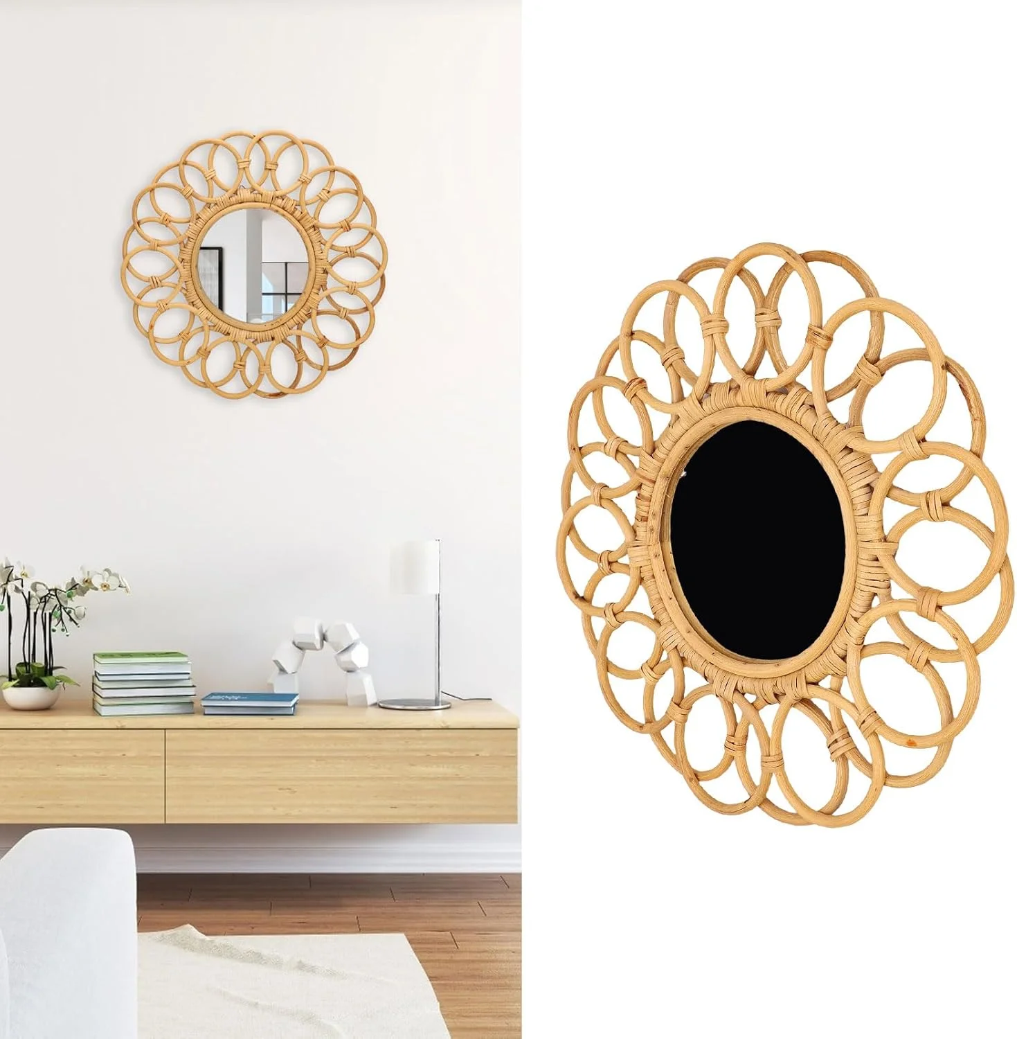 آینه دیواری حصیری گرد دست ساز Nurnesy به سبک روستیک بوهو، 42 سانتی متر - آینه تزئینی شیک برای اتاق نشیمن، اتاق خواب، ورودی و راهرو آینه دیواری حصیری گرد دست ساز Nurnesy به سبک روستیک بوهو، 42 سانتی متر - آینه تزئینی شیک برای اتاق نشیمن، اتاق خواب، ورودی و راهرو