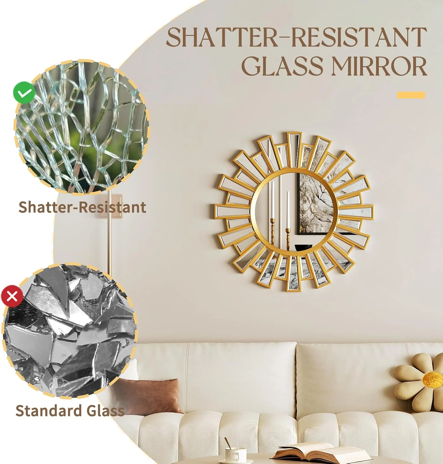 آینه خورشیدی بوهو Uniclinens، دکور دیواری آینه طلایی 60 سانتیمتری، آینههای تزئینی خورشیدی مدرن بوهیمی گرد برای اتاق خواب، اتاق نشیمن، راهرو، حمام، بالکن، ورودی کوچک آینه خورشیدی بوهو Uniclinens، دکور دیواری آینه طلایی 60 سانتیمتری، آینههای تزئینی خورشیدی مدرن بوهیمی گرد برای اتاق خواب، اتاق نشیمن، راهرو، حمام، بالکن، ورودی کوچک