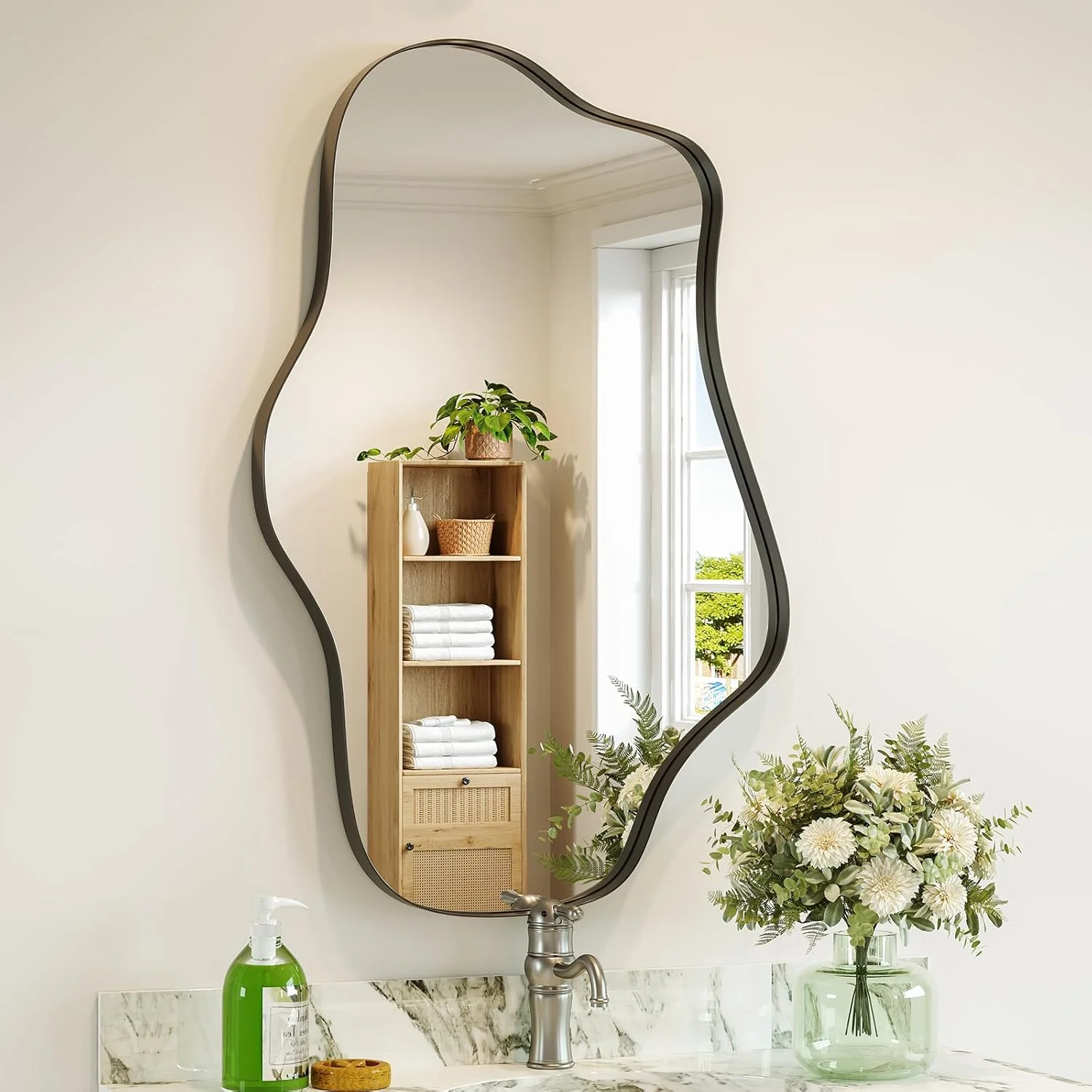 آینه دیواری نامنظم Brauthon، 50 در 90 سانتی متر، آینه تزئینی موج دار با شکل مدرن، آینه های بزرگ نامتقارن مشکی برای حمام، ورودی، اتاق نشیمن، روشویی آینه دیواری نامنظم Brauthon، 50 در 90 سانتی متر، آینه تزئینی موج دار با شکل مدرن، آینه های بزرگ نامتقارن مشکی برای حمام، ورودی، اتاق نشیمن، روشویی