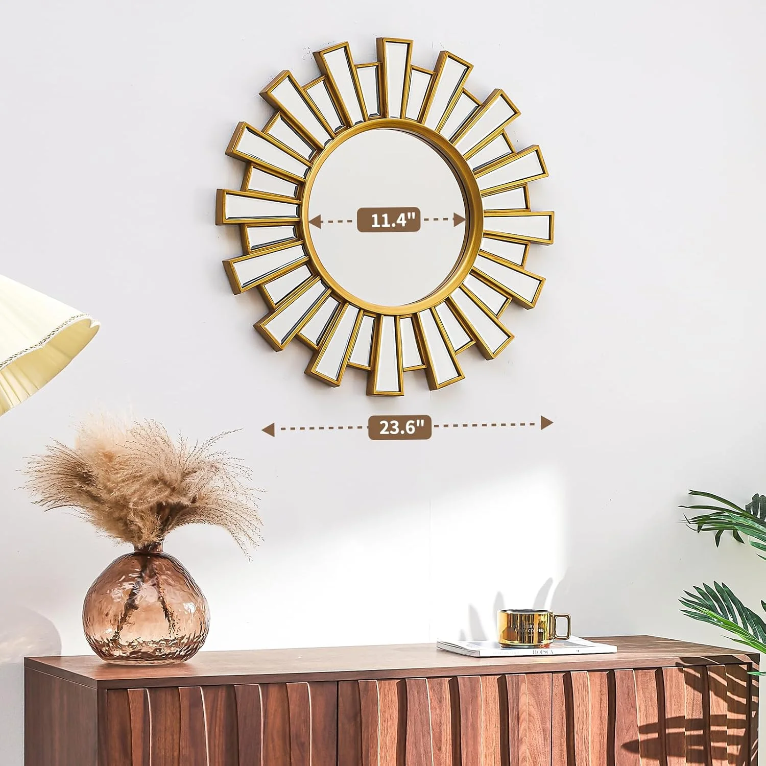 آینه خورشیدی بوهو Uniclinens، دکور دیواری آینه طلایی 60 سانتیمتری، آینههای تزئینی خورشیدی مدرن بوهیمی گرد برای اتاق خواب، اتاق نشیمن، راهرو، حمام، بالکن، ورودی کوچک آینه خورشیدی بوهو Uniclinens، دکور دیواری آینه طلایی 60 سانتیمتری، آینههای تزئینی خورشیدی مدرن بوهیمی گرد برای اتاق خواب، اتاق نشیمن، راهرو، حمام، بالکن، ورودی کوچک