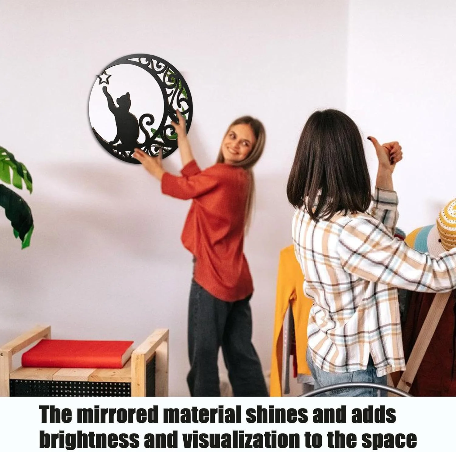 آینه دیواری تزئینی، آینه گوزن و گربه سیاه برای حمام | آینه دیواری تزئینی گوزن و گربه سیاه برای اتاق نشیمن، ناهارخوری، اتاق خواب، ورودی