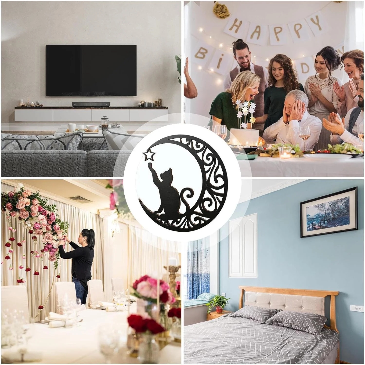 آینه دیواری تزئینی، آینه گوزن و گربه سیاه برای حمام | آینه دیواری تزئینی گوزن و گربه سیاه برای اتاق نشیمن، ناهارخوری، اتاق خواب، ورودی