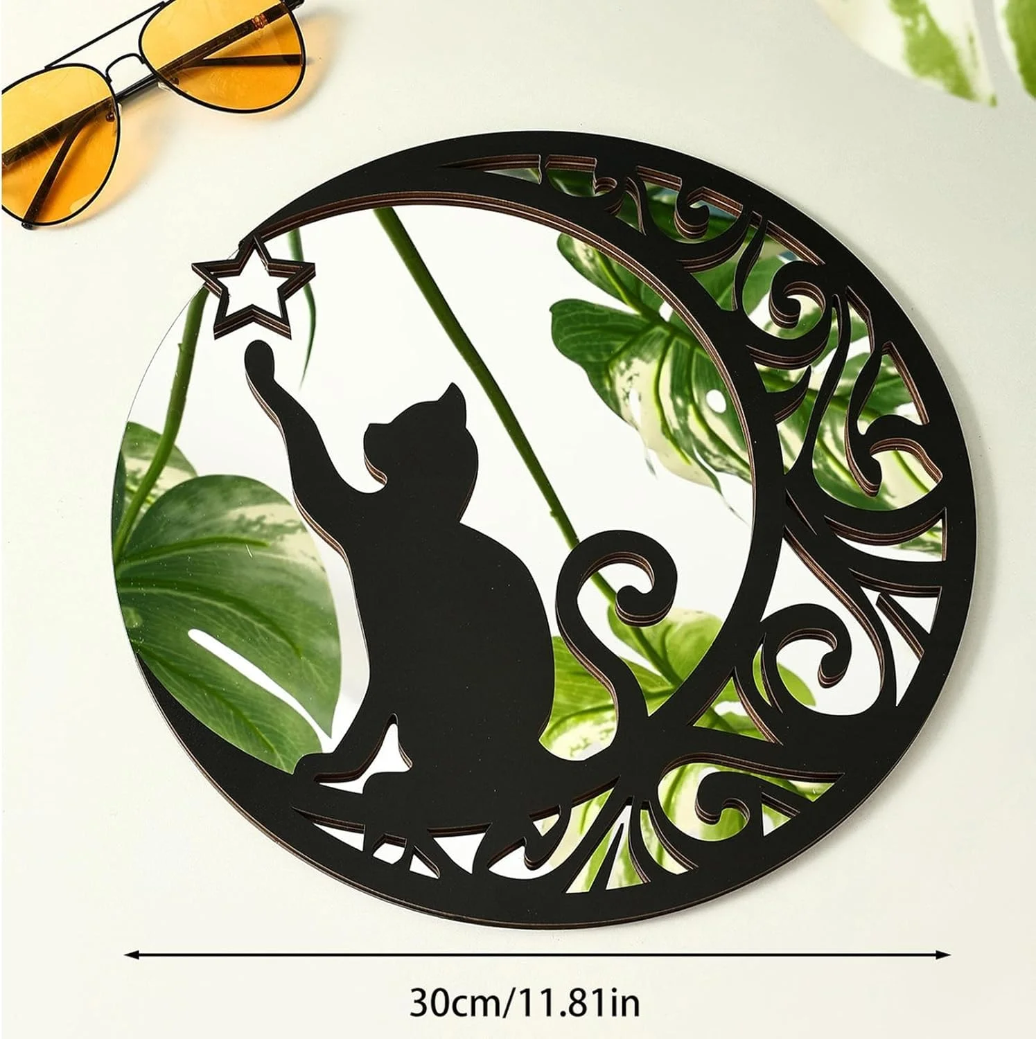 آینه دیواری تزئینی، آینه گوزن و گربه سیاه برای حمام | آینه دیواری تزئینی گوزن و گربه سیاه برای اتاق نشیمن، ناهارخوری، اتاق خواب، ورودی