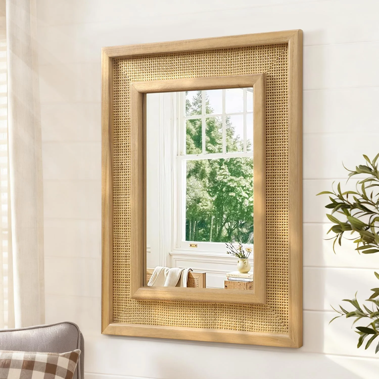 آینه دیواری چوبی JJUUYOU، آینه مستطیلی روستایی با قاب چوبی برای دیوار، حمام، طرح طبیعی خانه های روستایی بزرگ 40x50 سانتی متر، قابلیت آویزان شدن افقی و عمودی، آینه تزئینی آینه دیواری چوبی JJUUYOU، آینه مستطیلی روستایی با قاب چوبی برای دیوار، حمام، طرح طبیعی خانه های روستایی بزرگ 40x50 سانتی متر، قابلیت آویزان شدن افقی و عمودی، آینه تزئینی