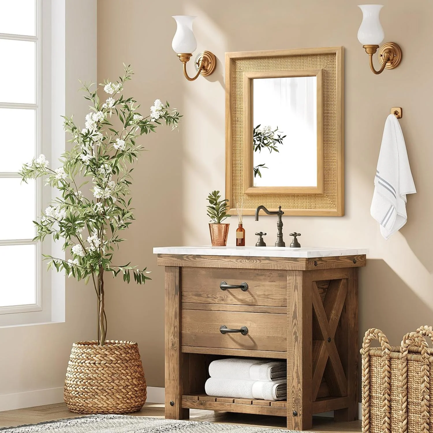 آینه دیواری چوبی JJUUYOU، آینه مستطیلی روستایی با قاب چوبی برای دیوار، حمام، طرح طبیعی خانه های روستایی بزرگ 40x50 سانتی متر، قابلیت آویزان شدن افقی و عمودی، آینه تزئینی آینه دیواری چوبی JJUUYOU، آینه مستطیلی روستایی با قاب چوبی برای دیوار، حمام، طرح طبیعی خانه های روستایی بزرگ 40x50 سانتی متر، قابلیت آویزان شدن افقی و عمودی، آینه تزئینی