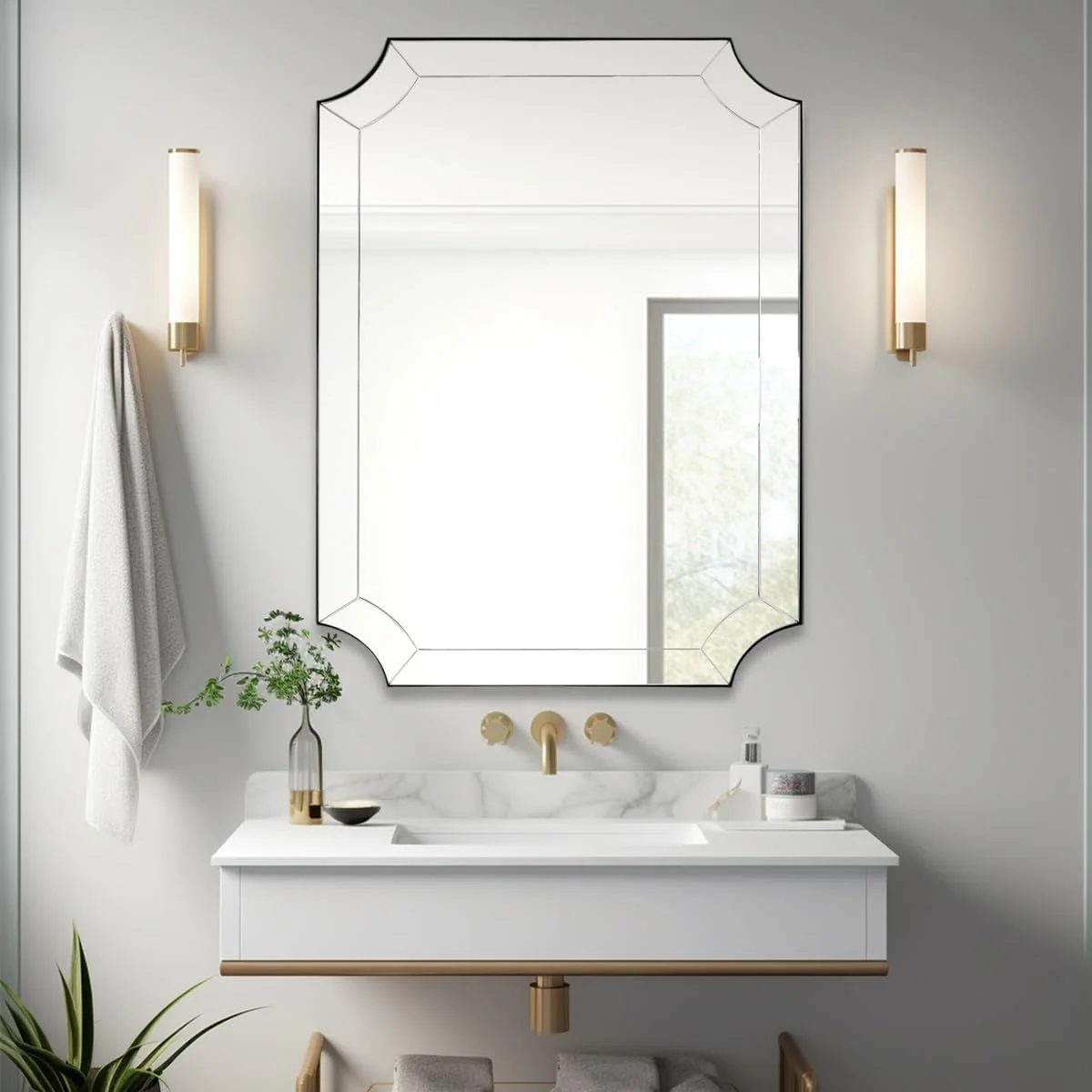 آینه دکوراتیو ماه مدل Scalloped، آینه مستطیلی مشکی رنگ مناسب حمام، ابعاد 56x76 سانتی متر، آینه ضد زنگ مناسب روشویی با برش های منحنی، آینه تزئینی وینتیج آینه دکوراتیو ماه مدل Scalloped، آینه مستطیلی مشکی رنگ مناسب حمام، ابعاد 56x76 سانتی متر، آینه ضد زنگ مناسب روشویی با برش های منحنی، آینه تزئینی وینتیج