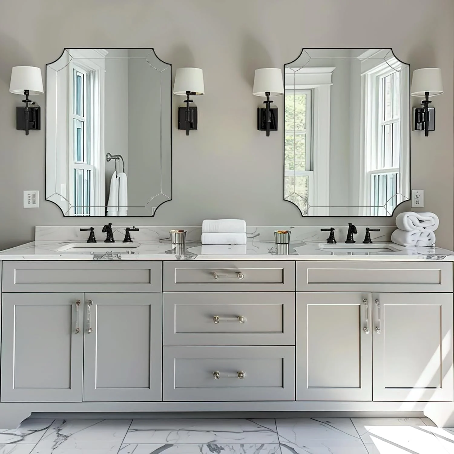 آینه دکوراتیو ماه مدل Scalloped، آینه مستطیلی مشکی رنگ مناسب حمام، ابعاد 56x76 سانتی متر، آینه ضد زنگ مناسب روشویی با برش های منحنی، آینه تزئینی وینتیج آینه دکوراتیو ماه مدل Scalloped، آینه مستطیلی مشکی رنگ مناسب حمام، ابعاد 56x76 سانتی متر، آینه ضد زنگ مناسب روشویی با برش های منحنی، آینه تزئینی وینتیج