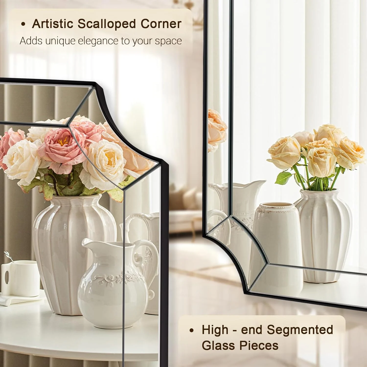 آینه دکوراتیو ماه مدل Scalloped، آینه مستطیلی مشکی رنگ مناسب حمام، ابعاد 56x76 سانتی متر، آینه ضد زنگ مناسب روشویی با برش های منحنی، آینه تزئینی وینتیج آینه دکوراتیو ماه مدل Scalloped، آینه مستطیلی مشکی رنگ مناسب حمام، ابعاد 56x76 سانتی متر، آینه ضد زنگ مناسب روشویی با برش های منحنی، آینه تزئینی وینتیج