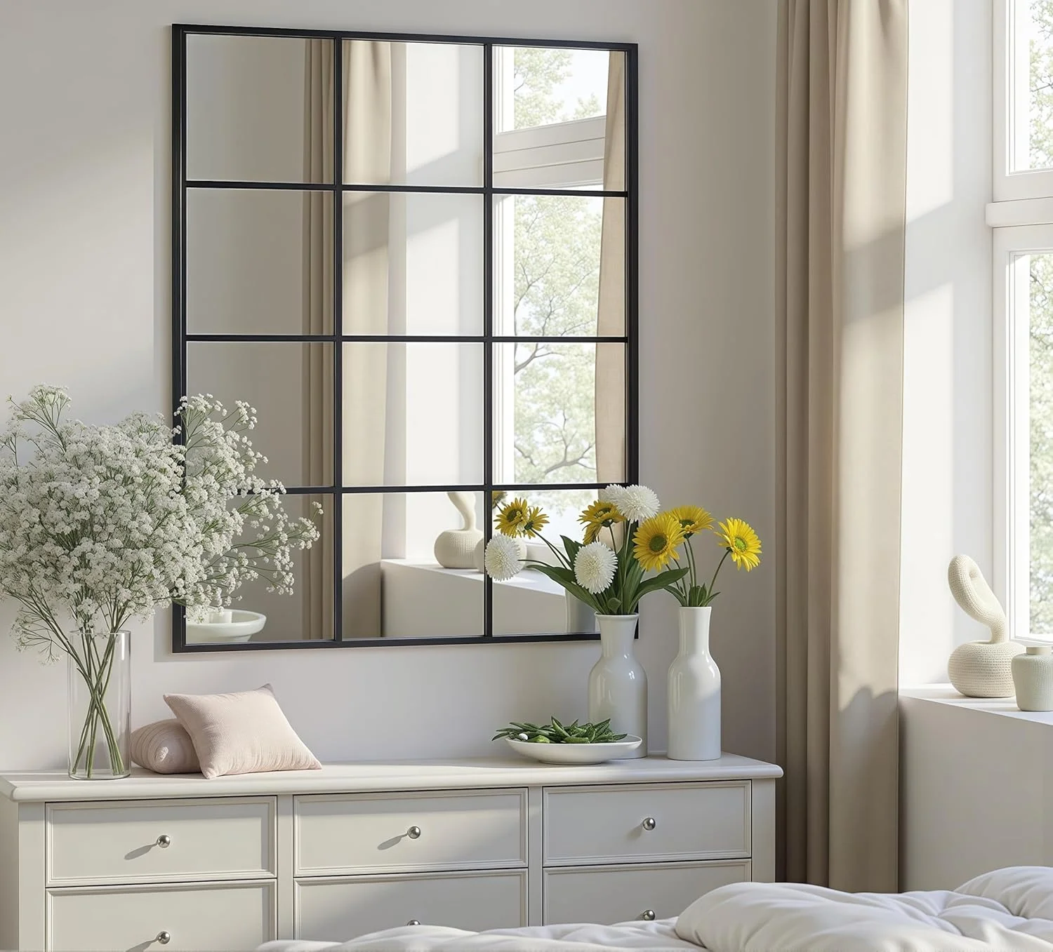 آینه دیواری مستطیلی Dewfig طرح پنجره، 78x119 سانتی متر، آینه دکوراتیو دیواری با قاب فلزی طرح پنجره، آینه بزرگ مشکی برای اتاق خواب، اتاق نشیمن، شومینه، ورودی، قابل آویزان کردن یا تکیه دادن به دیوار، مشکی آینه دیواری مستطیلی Dewfig طرح پنجره، 78x119 سانتی متر، آینه دکوراتیو دیواری با قاب فلزی طرح پنجره، آینه بزرگ مشکی برای اتاق خواب، اتاق نشیمن، شومینه، ورودی، قابل آویزان کردن یا تکیه دادن به دیوار، مشکی