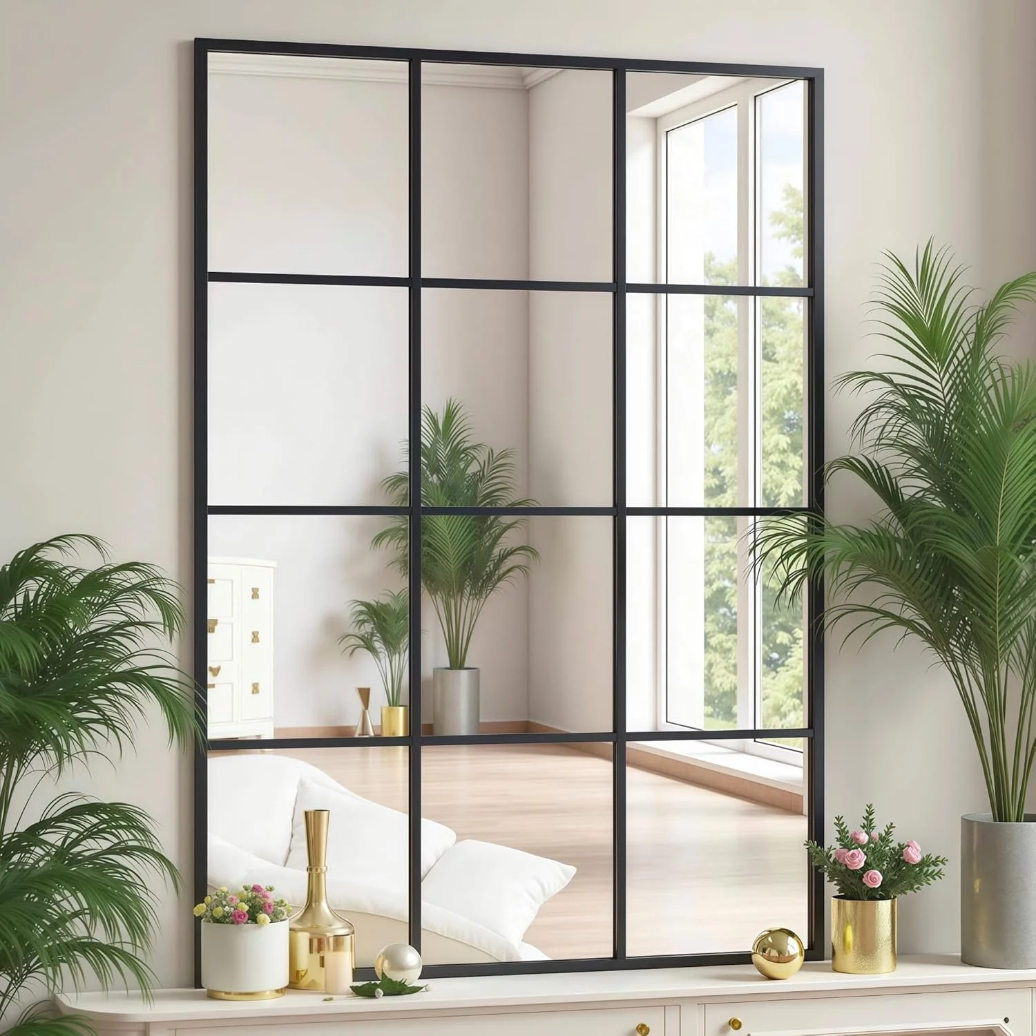 آینه دیواری مستطیلی Dewfig طرح پنجره، 78x119 سانتی متر، آینه دکوراتیو دیواری با قاب فلزی طرح پنجره، آینه بزرگ مشکی برای اتاق خواب، اتاق نشیمن، شومینه، ورودی، قابل آویزان کردن یا تکیه دادن به دیوار، مشکی آینه دیواری مستطیلی Dewfig طرح پنجره، 78x119 سانتی متر، آینه دکوراتیو دیواری با قاب فلزی طرح پنجره، آینه بزرگ مشکی برای اتاق خواب، اتاق نشیمن، شومینه، ورودی، قابل آویزان کردن یا تکیه دادن به دیوار، مشکی