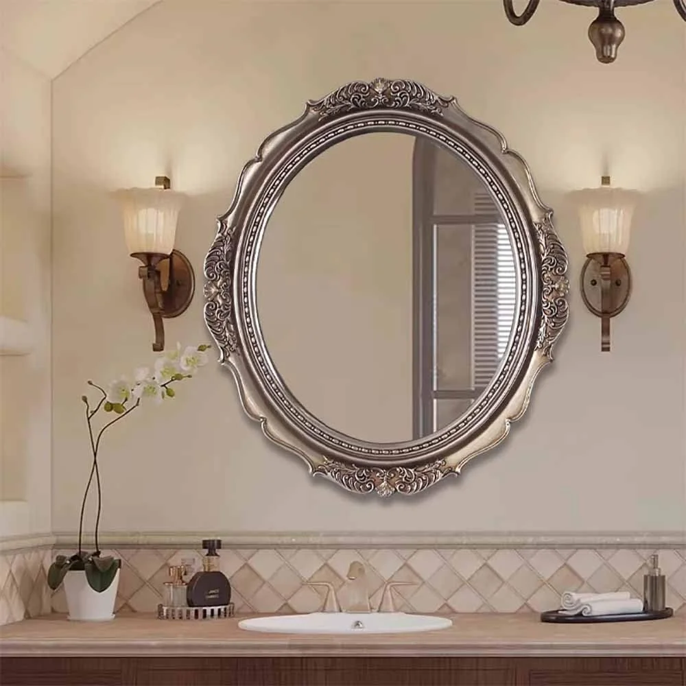 آینه دیواری تزئینی کهنه کاری شده نقره ای عتیقه، آینه آرایش فرانسوی طرح دار قدیمی 78x68 سانتی متر بیضی شکل، آینه آویز اروپایی با قاب PU برای شومینه، اتاق خواب، اتاق نشیمن (نقره ای) آینه دیواری تزئینی کهنه کاری شده نقره ای عتیقه، آینه آرایش فرانسوی طرح دار قدیمی 78x68 سانتی متر بیضی شکل، آینه آویز اروپایی با قاب PU برای شومینه، اتاق خواب، اتاق نشیمن (نقره ای)