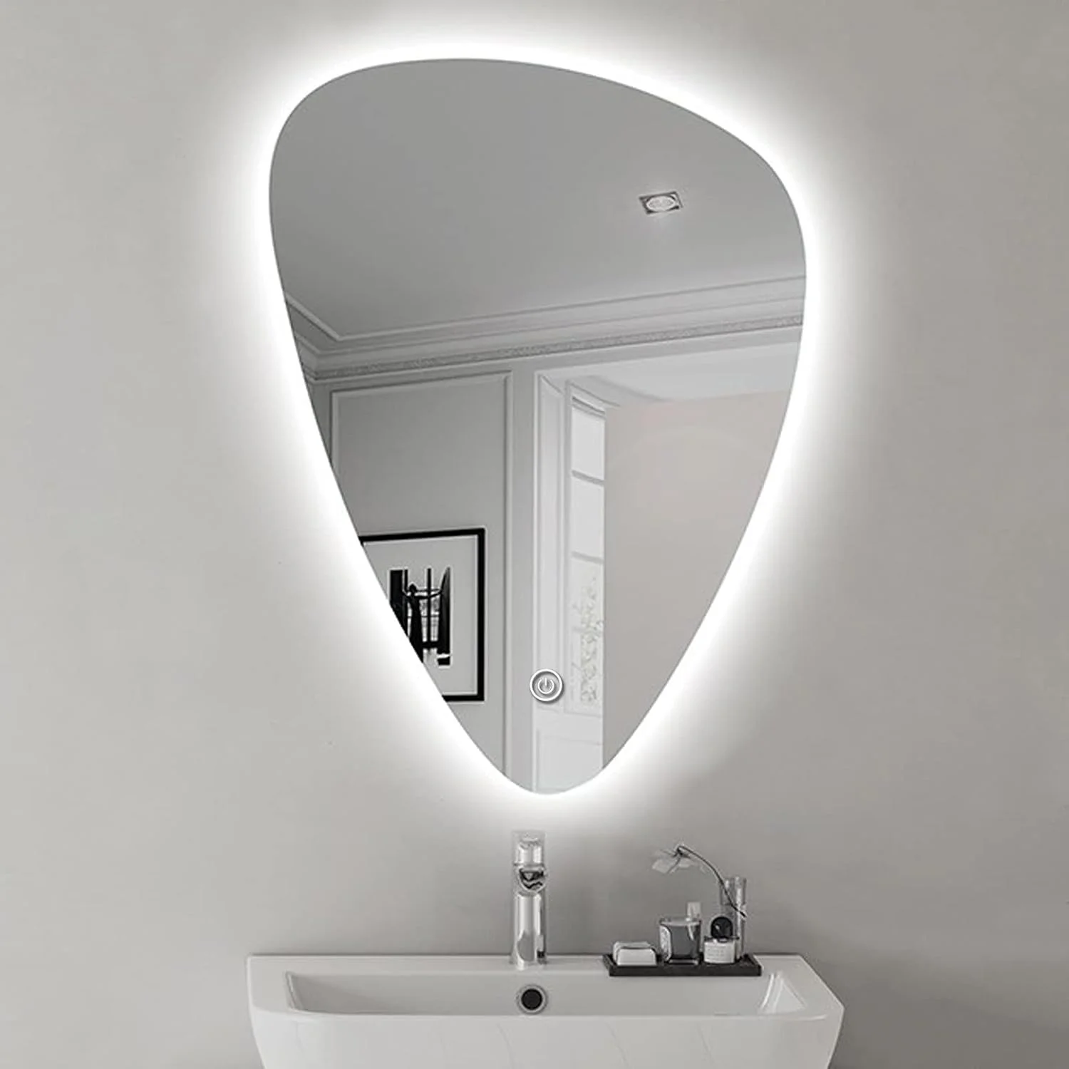 آینه روشویی LED، آینه تزئینی با کلید لمسی دیمر، آینه نور پس زمینه دار دیواری 27.5"/31.5"/35.4"، 3 تن رنگی 3000K/4000K/6000K، عمودی/وارونه، B-80x60cm