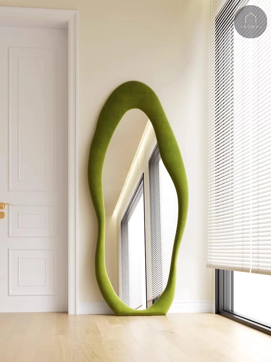 آینه قدی موج دار نامنظم مدرن دکورهیلز، قاب دار تزئینی برای فضاهای نشیمن، اتاق خواب سبز، 65 * 180 سانتی متر (ZK-25)