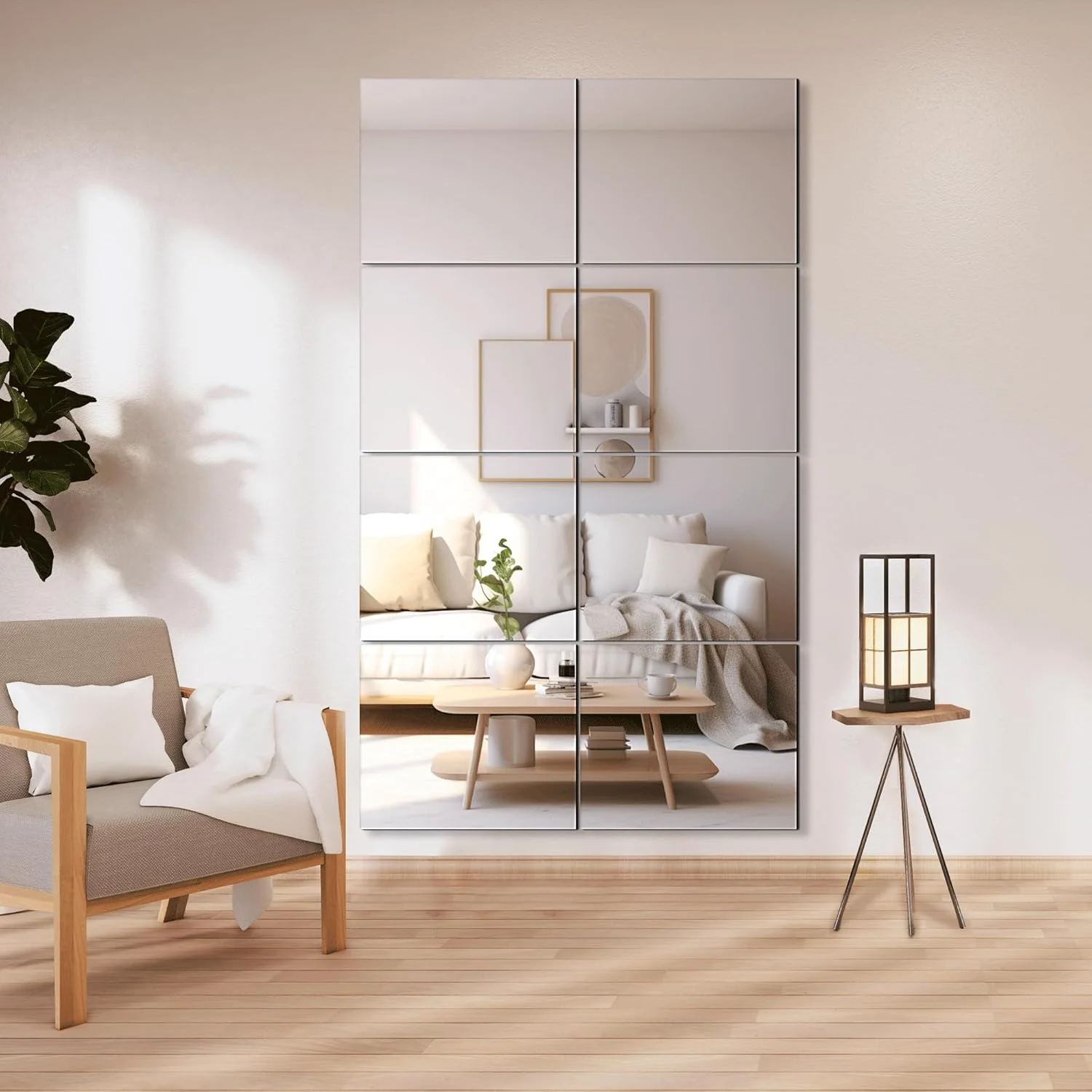 آینه قدی دیواری دلما، کاشی آینه ای 35.5 در 30.5 سانتی متر، 8 عدد، آینه تمام قد بدون قاب برای اتاق خواب، آینه قدی دیواری مناسب باشگاه خانگی، درب (شیشه ای - 35.5 در 30.5 سانتی متر - 8 عدد)