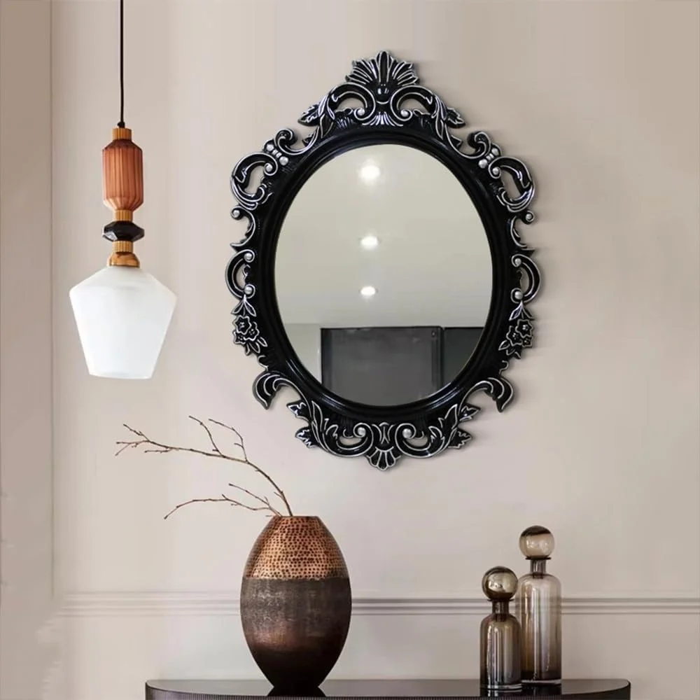 آینه دیواری سبک PU، آینه های تزئینی برای دیوار، آینه بیضی قاب طلایی وینتیج، آینه حمام به سبک عتیقه، 70 * 93 سانتی متر / 28 * 37 اینچ (مشکی + نقره ای، 54 * 75 سانتی متر / 21 * 30 اینچ) آینه دیواری سبک PU، آینه های تزئینی برای دیوار، آینه بیضی قاب طلایی وینتیج، آینه حمام به سبک عتیقه، 70 * 93 سانتی متر / 28 * 37 اینچ (مشکی + نقره ای، 54 * 75 سانتی متر / 21 * 30 اینچ)