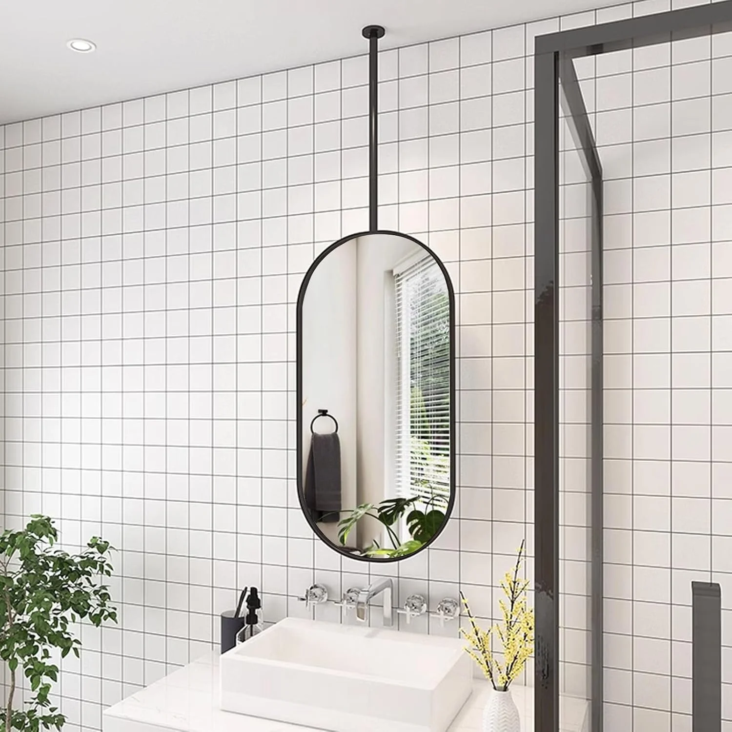 آینه بیضی مدرن برای دکور آویز سقفی، آینه دیواری بزرگ، آینه های تزئینی با پشت فلزی، آینه شیشه ای شناور، آینه روشویی حمام، مشکی (اندازه: 40cmx70cm) آینه بیضی مدرن برای دکور آویز سقفی، آینه دیواری بزرگ، آینه های تزئینی با پشت فلزی، آینه شیشه ای شناور، آینه روشویی حمام، مشکی (اندازه: 40cmx70cm)