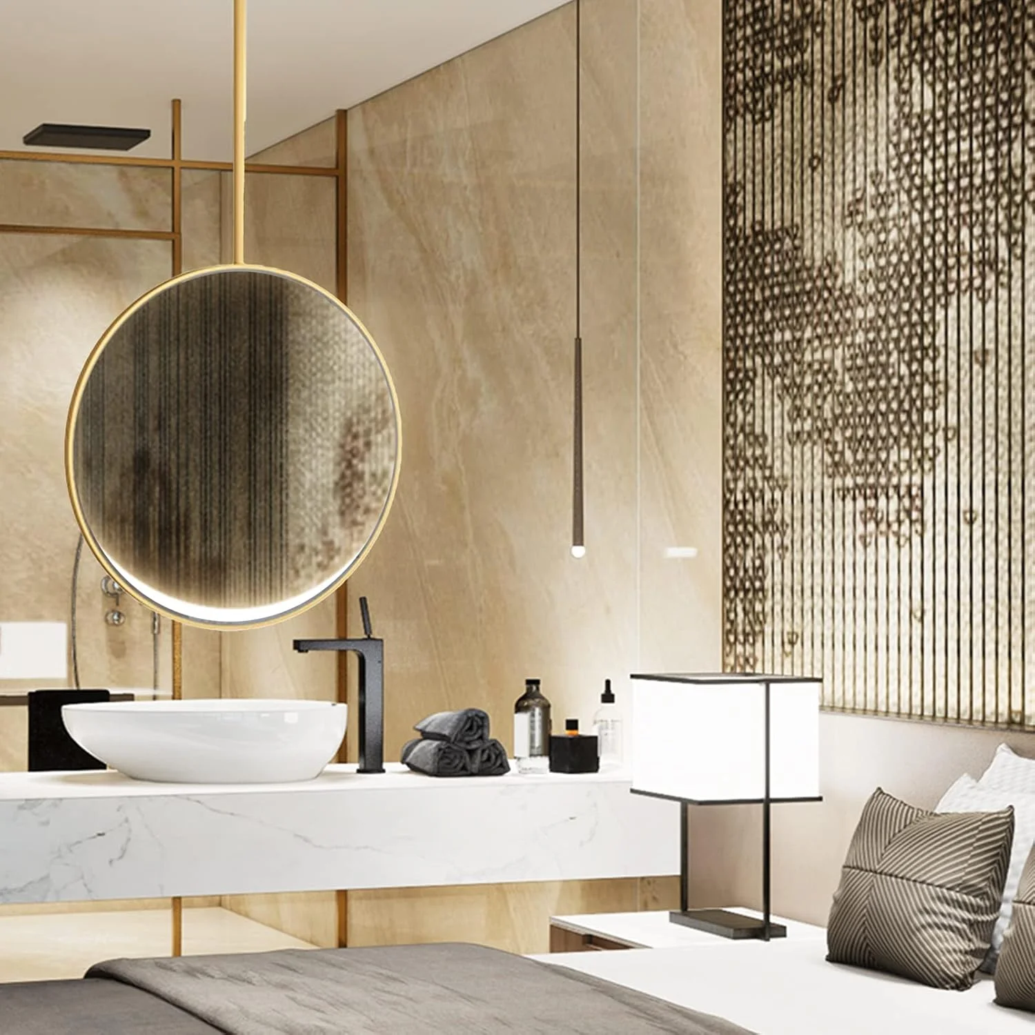 آینه فلزی سقفی با میله آویز سقفی، آینه تزئینی طلایی برای حمام، اتاق نشیمن، آینه های بزرگ دایره ای برای آرایش و اصلاح - گرد (اندازه: قطر-40 سانتی متر / 15.7 اینچ) آینه فلزی سقفی با میله آویز سقفی، آینه تزئینی طلایی برای حمام، اتاق نشیمن، آینه های بزرگ دایره ای برای آرایش و اصلاح - گرد (اندازه: قطر-40 سانتی متر / 15.7 اینچ)