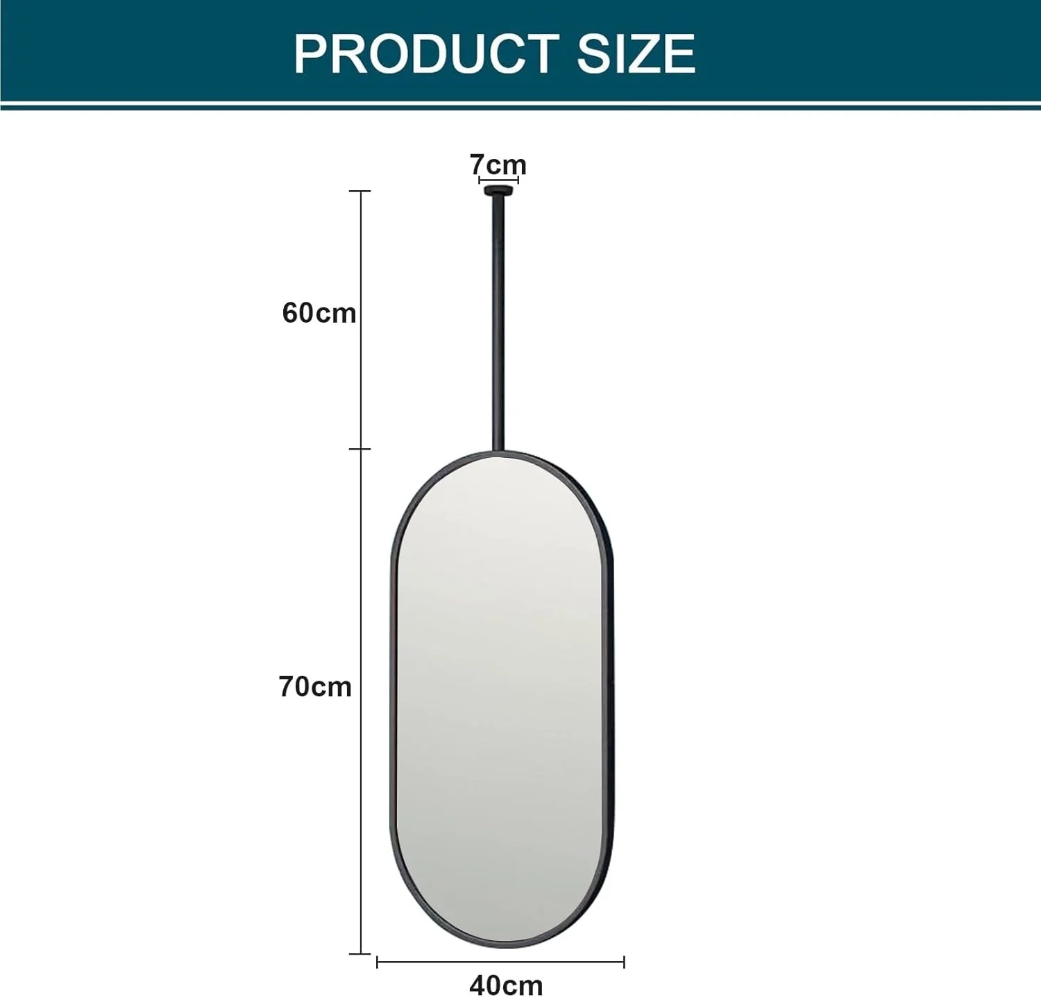 آینه بیضی مدرن برای دکور آویز سقفی، آینه دیواری بزرگ، آینه های تزئینی با پشت فلزی، آینه شیشه ای شناور، آینه روشویی حمام، مشکی (اندازه: 40cmx70cm) آینه بیضی مدرن برای دکور آویز سقفی، آینه دیواری بزرگ، آینه های تزئینی با پشت فلزی، آینه شیشه ای شناور، آینه روشویی حمام، مشکی (اندازه: 40cmx70cm)