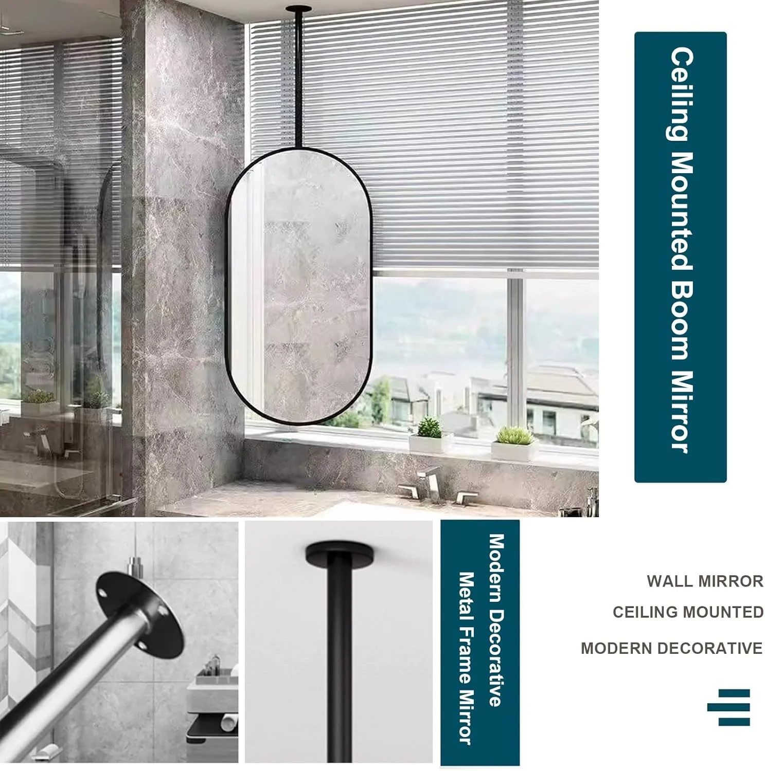 آینه بیضی مدرن برای دکور آویز سقفی، آینه دیواری بزرگ، آینه های تزئینی با پشت فلزی، آینه شیشه ای شناور، آینه روشویی حمام، مشکی (اندازه: 40cmx70cm) آینه بیضی مدرن برای دکور آویز سقفی، آینه دیواری بزرگ، آینه های تزئینی با پشت فلزی، آینه شیشه ای شناور، آینه روشویی حمام، مشکی (اندازه: 40cmx70cm)