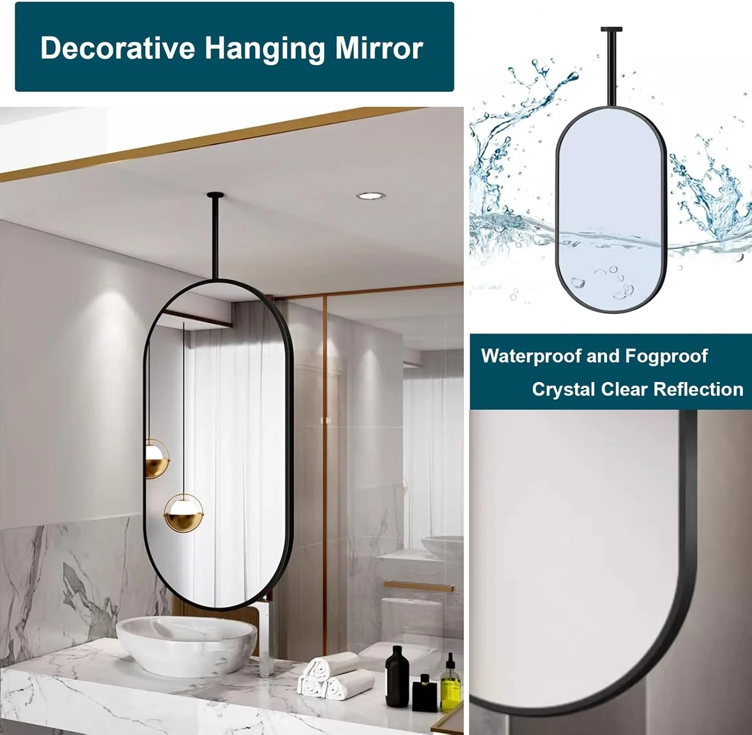 آینه بیضی مدرن برای دکور آویز سقفی، آینه دیواری بزرگ، آینه های تزئینی با پشت فلزی، آینه شیشه ای شناور، آینه روشویی حمام، مشکی (اندازه: 40cmx70cm) آینه بیضی مدرن برای دکور آویز سقفی، آینه دیواری بزرگ، آینه های تزئینی با پشت فلزی، آینه شیشه ای شناور، آینه روشویی حمام، مشکی (اندازه: 40cmx70cm)