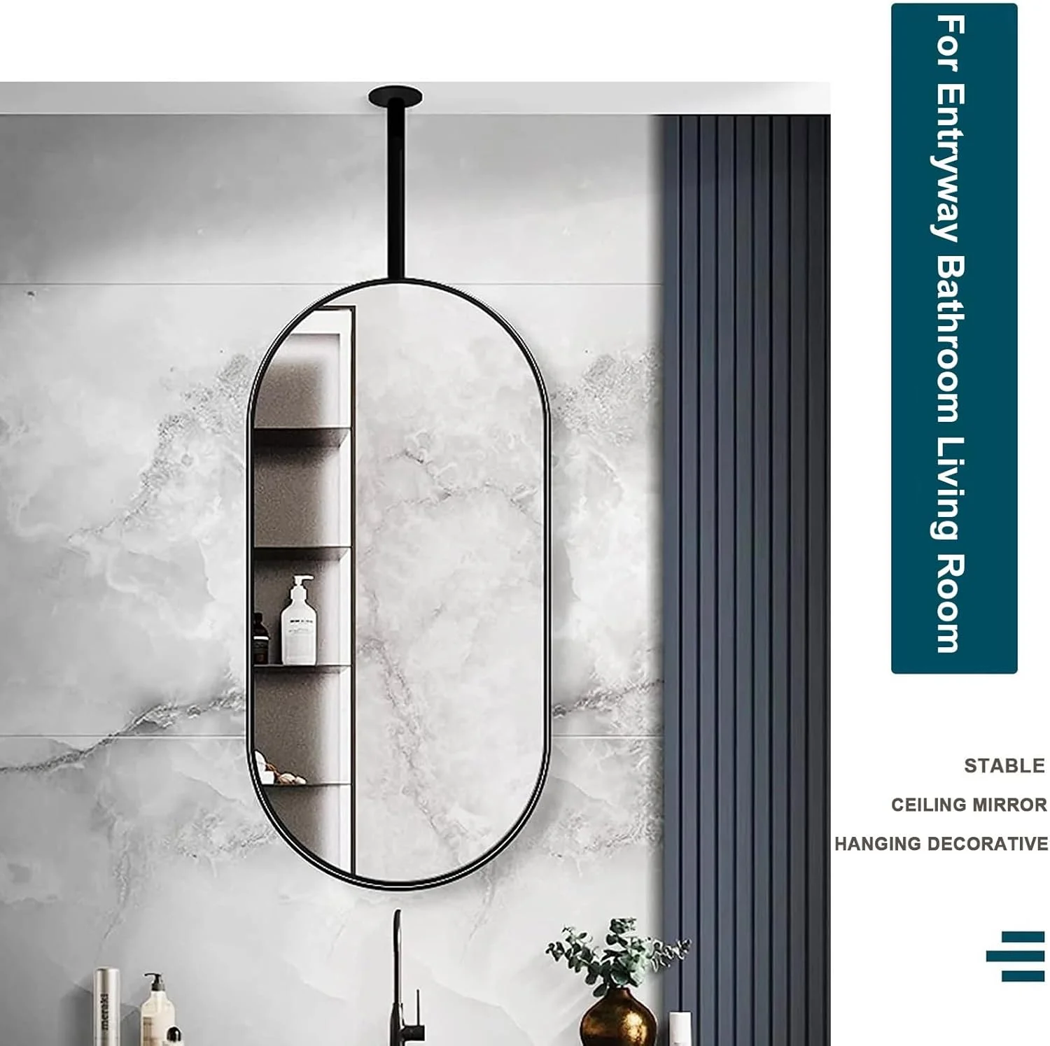 آینه بیضی مدرن برای دکور آویز سقفی، آینه دیواری بزرگ، آینه های تزئینی با پشت فلزی، آینه شیشه ای شناور، آینه روشویی حمام، مشکی (اندازه: 40cmx70cm) آینه بیضی مدرن برای دکور آویز سقفی، آینه دیواری بزرگ، آینه های تزئینی با پشت فلزی، آینه شیشه ای شناور، آینه روشویی حمام، مشکی (اندازه: 40cmx70cm)