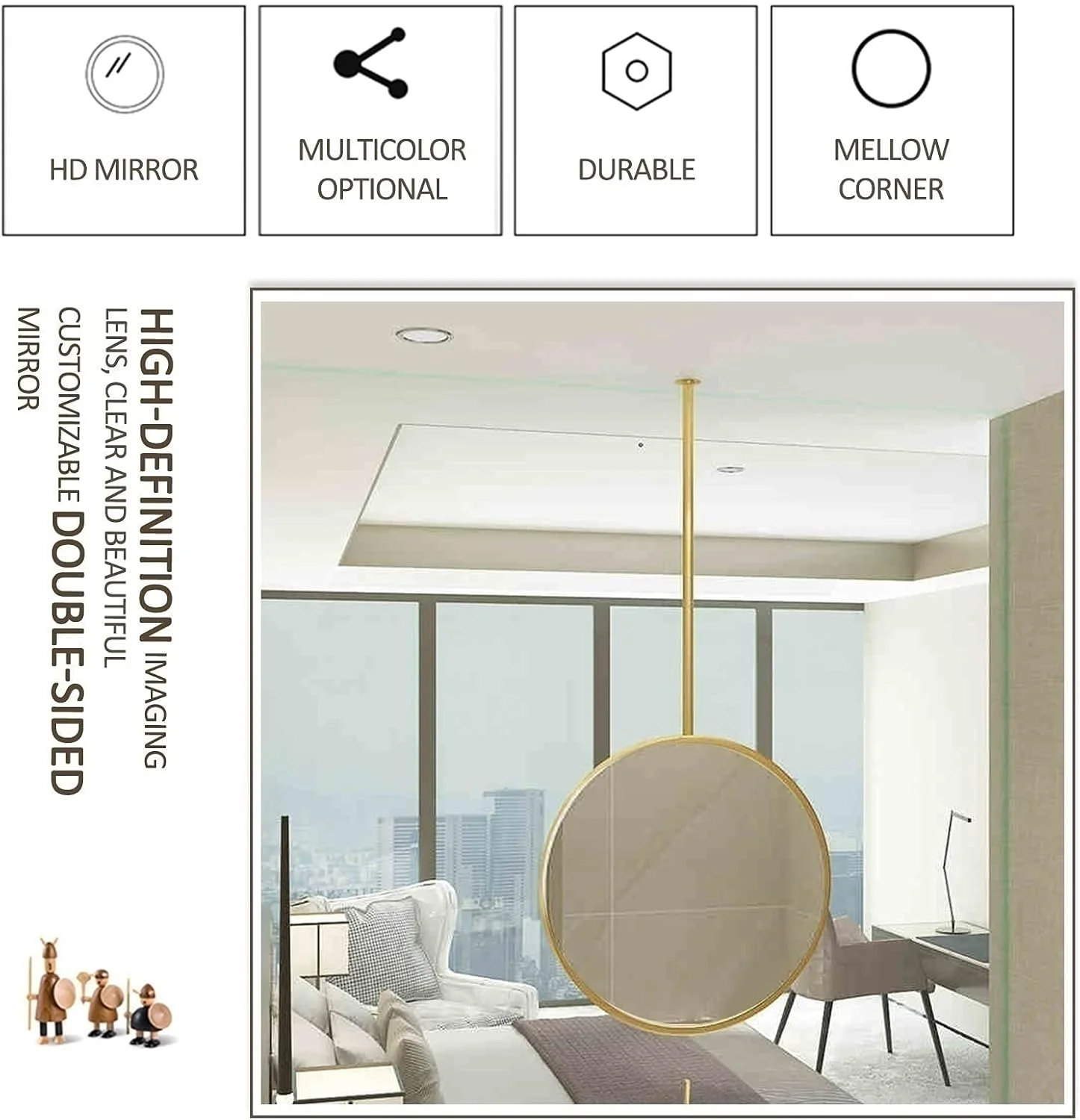 آینه فلزی سقفی با میله آویز سقفی، آینه تزئینی طلایی برای حمام، اتاق نشیمن، آینه های بزرگ دایره ای برای آرایش و اصلاح - گرد (اندازه: قطر-40 سانتی متر / 15.7 اینچ) آینه فلزی سقفی با میله آویز سقفی، آینه تزئینی طلایی برای حمام، اتاق نشیمن، آینه های بزرگ دایره ای برای آرایش و اصلاح - گرد (اندازه: قطر-40 سانتی متر / 15.7 اینچ)