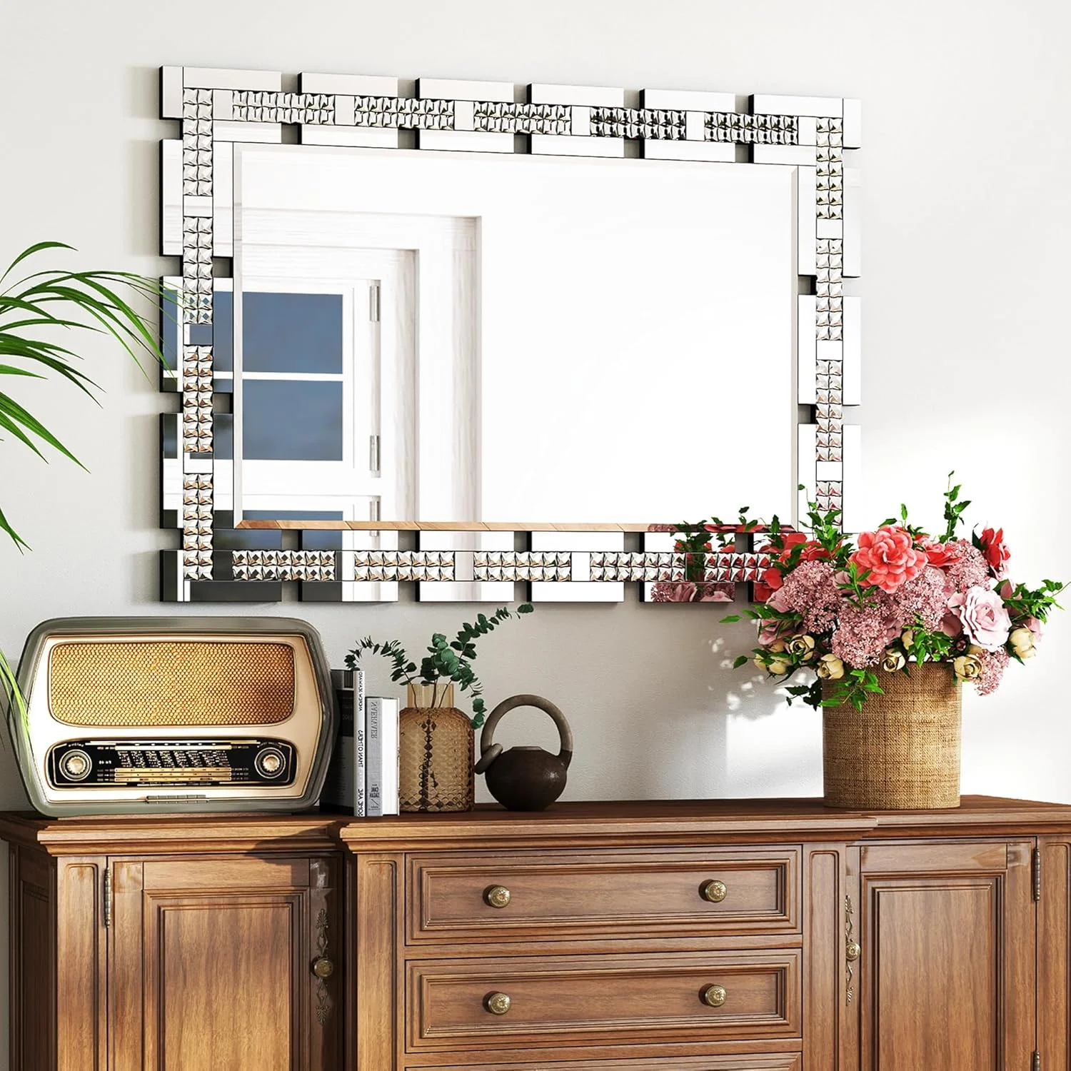 آینه دیواری تزئینی کریستالی Chende برای اتاق نشیمن، آینه بزرگ 91 در 61 سانتیمتر برای دکور دیوار با لبه پخدار، دکور دیواری مستطیلی شیک برای اتاق نشیمن، اتاق غذاخوری، ورودی آینه دیواری تزئینی کریستالی Chende برای اتاق نشیمن، آینه بزرگ 91 در 61 سانتیمتر برای دکور دیوار با لبه پخدار، دکور دیواری مستطیلی شیک برای اتاق نشیمن، اتاق غذاخوری، ورودی