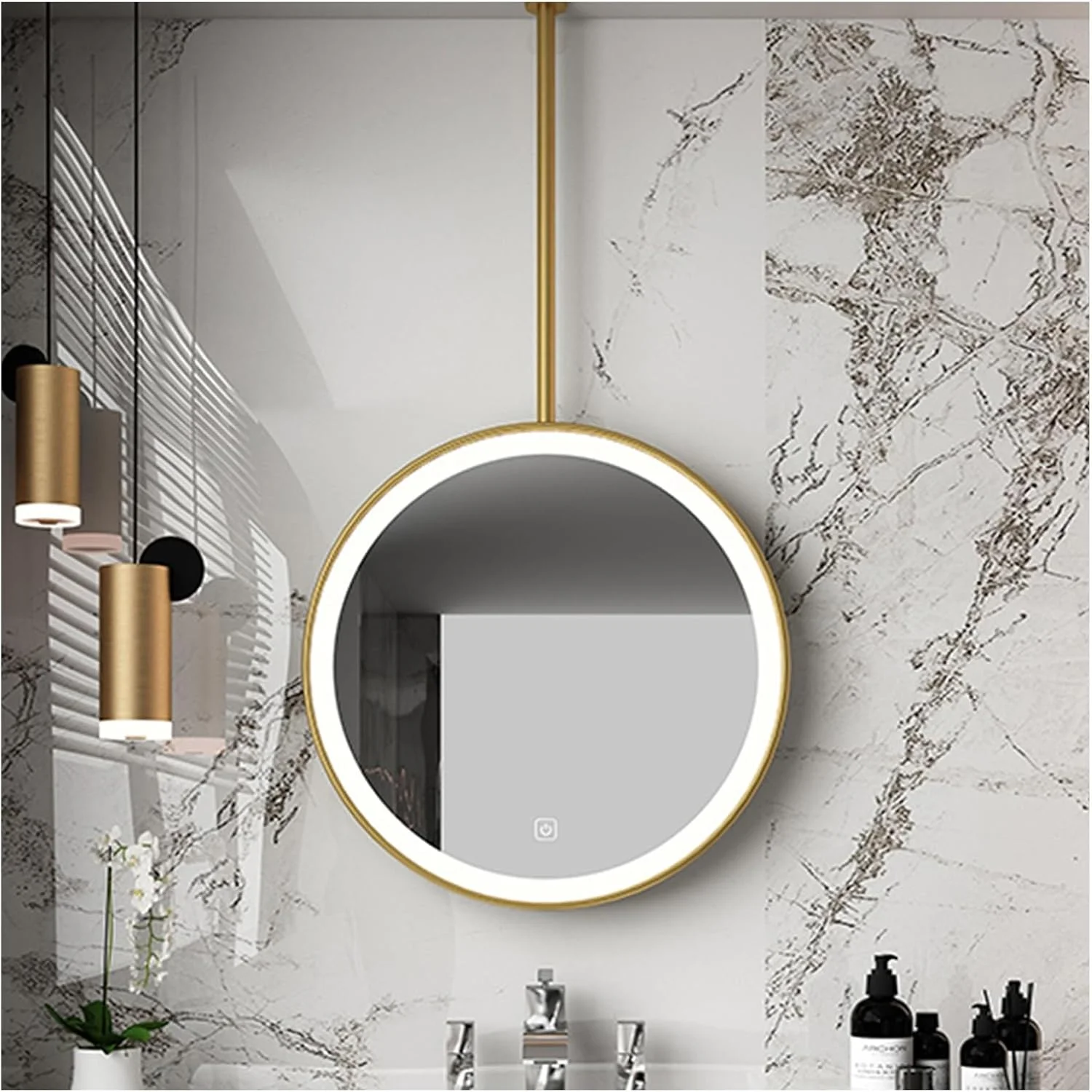 آینه آویز سقفی BXKCFYBSQ، آینه های تزئینی منزل، آینه LED روشنایی، روشنایی قابل تنظیم، برای اصلاح صورت در حمام و سرویس بهداشتی (بازو قابل تنظیم است)(طلایی، 80x80 سانتی متر) آینه آویز سقفی BXKCFYBSQ، آینه های تزئینی منزل، آینه LED روشنایی، روشنایی قابل تنظیم، برای اصلاح صورت در حمام و سرویس بهداشتی (بازو قابل تنظیم است)(طلایی، 80x80 سانتی متر)