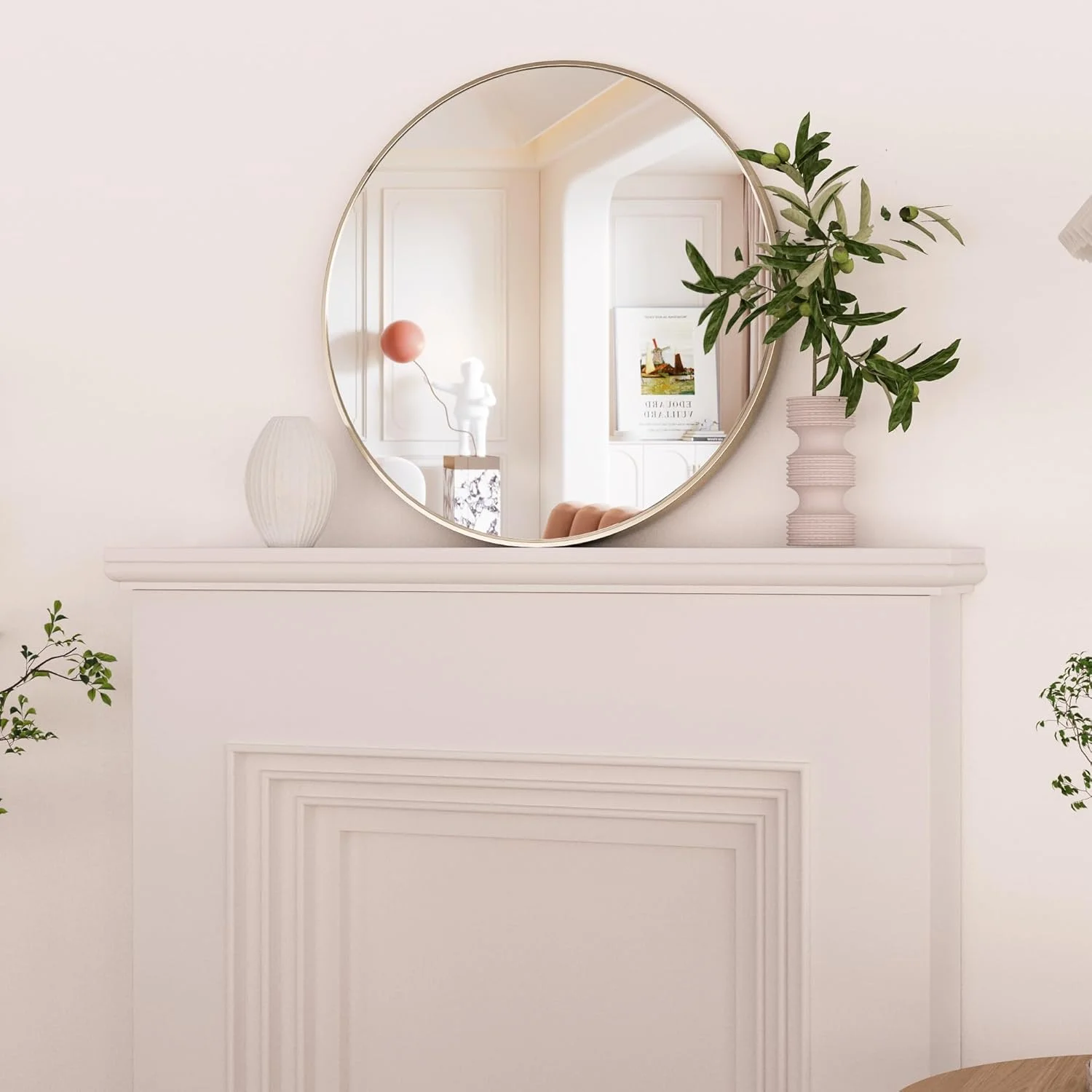 آینه گرد CASSILANDO قطر 60 سانتی متر، آینه دایره ای با قاب فلزی برای حمام، آینه دیواری برای ورودی، حمام، میز آرایش، اتاق نشیمن، آینه گرد بزرگ طلایی برای دکور دیوار