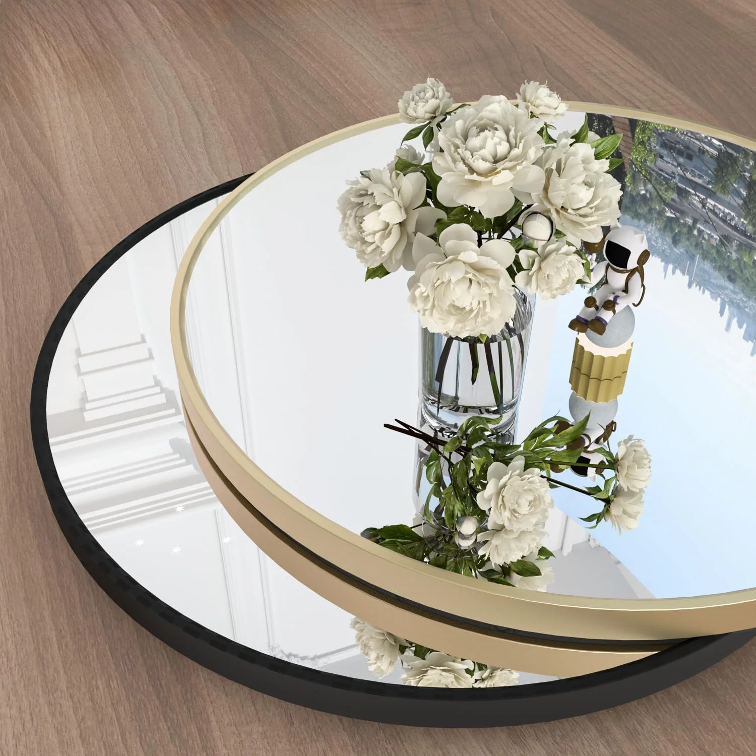 آینه گرد CASSILANDO قطر 60 سانتی متر، آینه دایره ای با قاب فلزی برای حمام، آینه دیواری برای ورودی، حمام، میز آرایش، اتاق نشیمن، آینه گرد بزرگ طلایی برای دکور دیوار