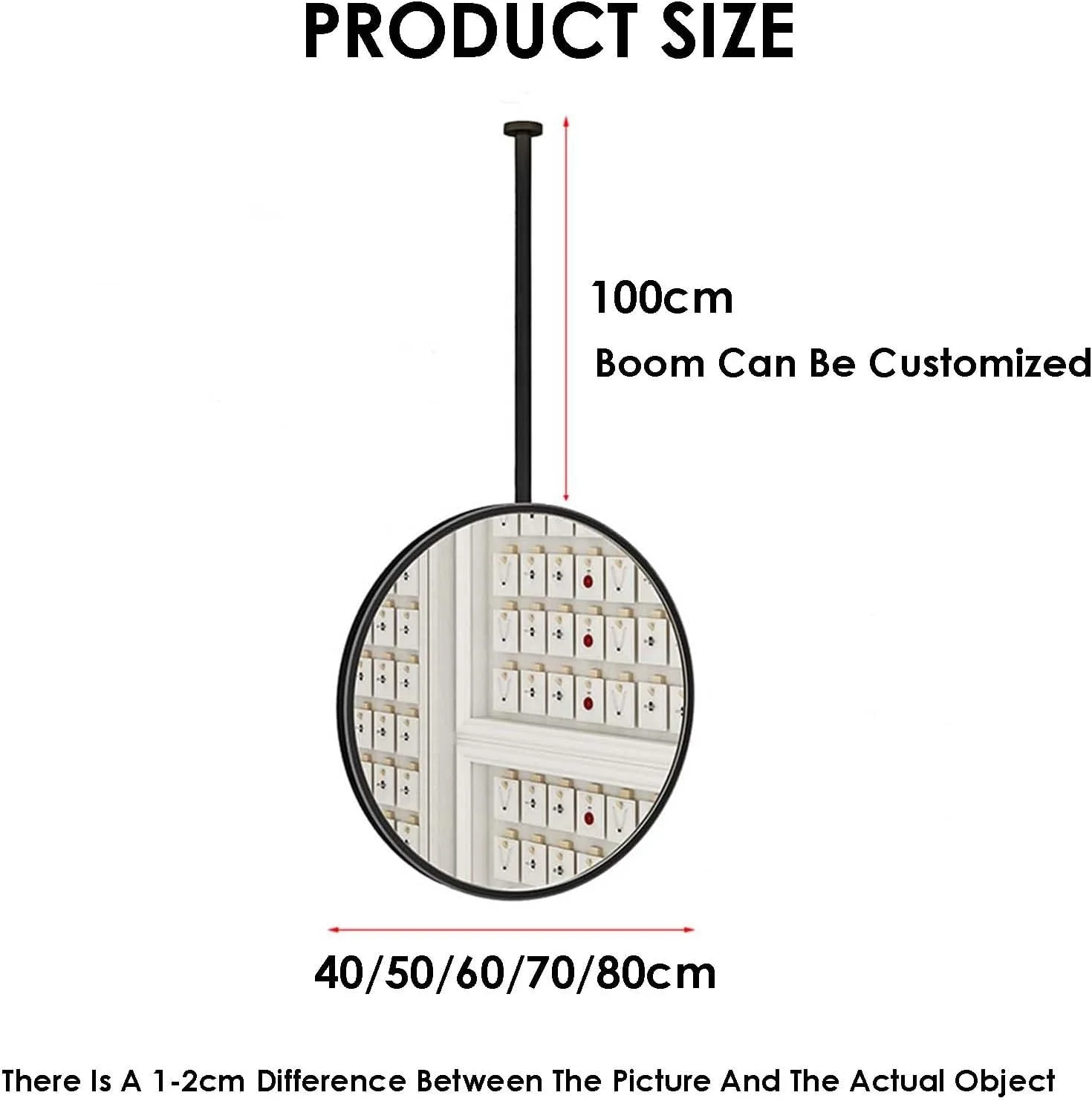 آینه آویز سقفی BXKCFYBSQ، آینه دیواری گرد تزئینی، آینه آرایش HD حمام، مناسب برای اصلاح صورت در حمام (مشکی، 80 سانتی متر)
