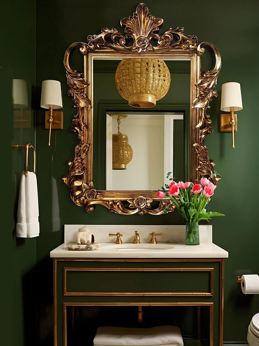 آینه تزئینی دیواری حمام HD بالای سینک - آینه آرایشی رومیزی عتیقه - سایزهای بزرگ/پرداخت های مختلف (سفید)