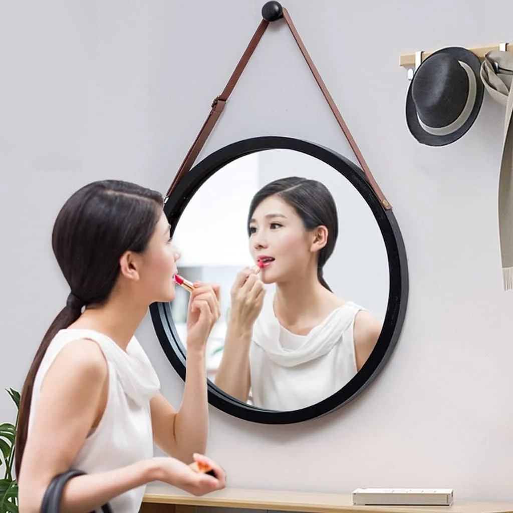 آینه گرد دیواری آویز حمام، آینه آویز دیواری اتاق خواب، آینه تزئینی اتاق نشیمن، بند قابل تنظیم، همراه با قلاب (رنگ: مشکی، اندازه: 45 سانتی متر / 17.7 اینچ) آینه گرد دیواری آویز حمام، آینه آویز دیواری اتاق خواب، آینه تزئینی اتاق نشیمن، بند قابل تنظیم، همراه با قلاب (رنگ: مشکی، اندازه: 45 سانتی متر / 17.7 اینچ)