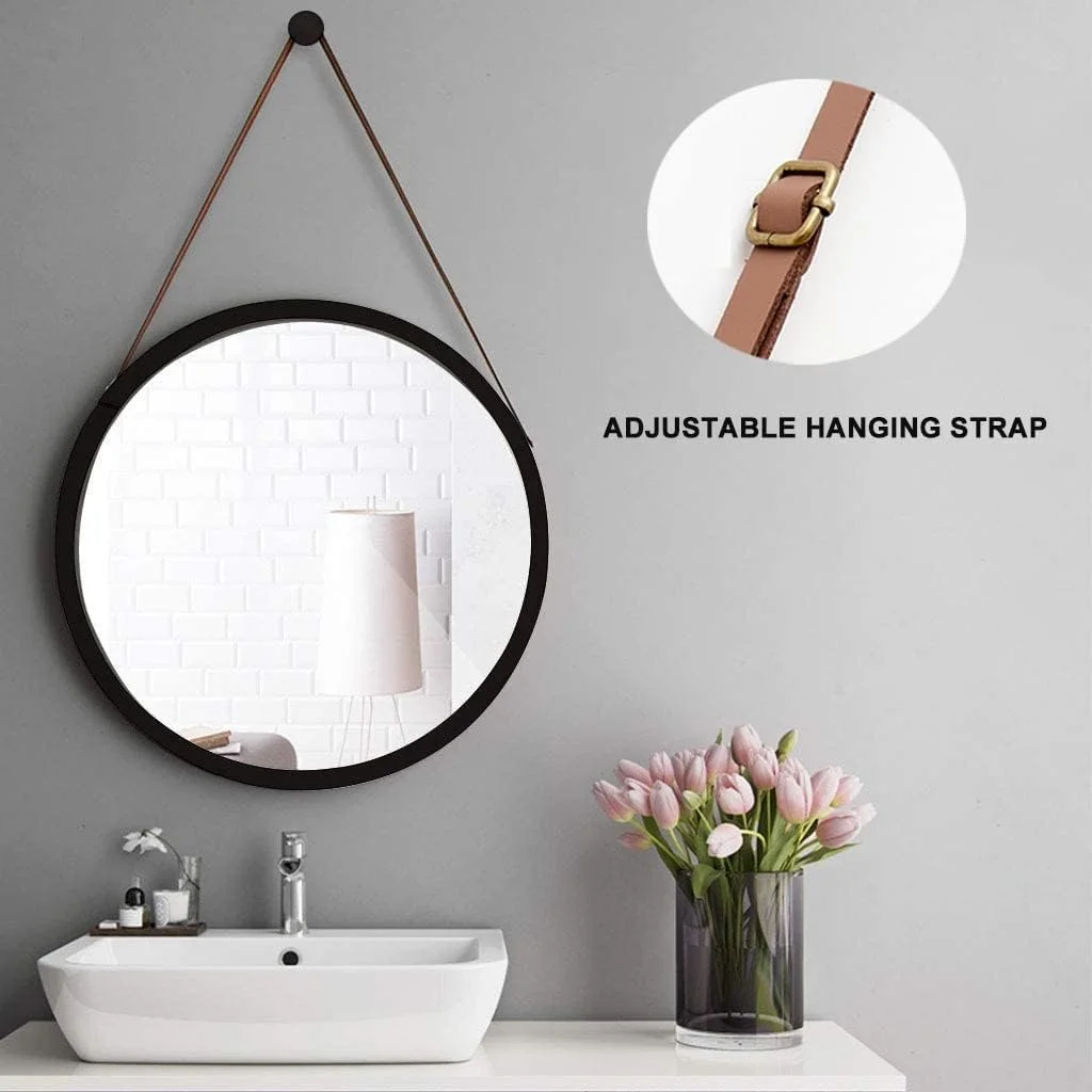 آینه گرد دیواری آویز حمام، آینه آویز دیواری اتاق خواب، آینه تزئینی اتاق نشیمن، بند قابل تنظیم، همراه با قلاب (رنگ: مشکی، اندازه: 45 سانتی متر / 17.7 اینچ) آینه گرد دیواری آویز حمام، آینه آویز دیواری اتاق خواب، آینه تزئینی اتاق نشیمن، بند قابل تنظیم، همراه با قلاب (رنگ: مشکی، اندازه: 45 سانتی متر / 17.7 اینچ)