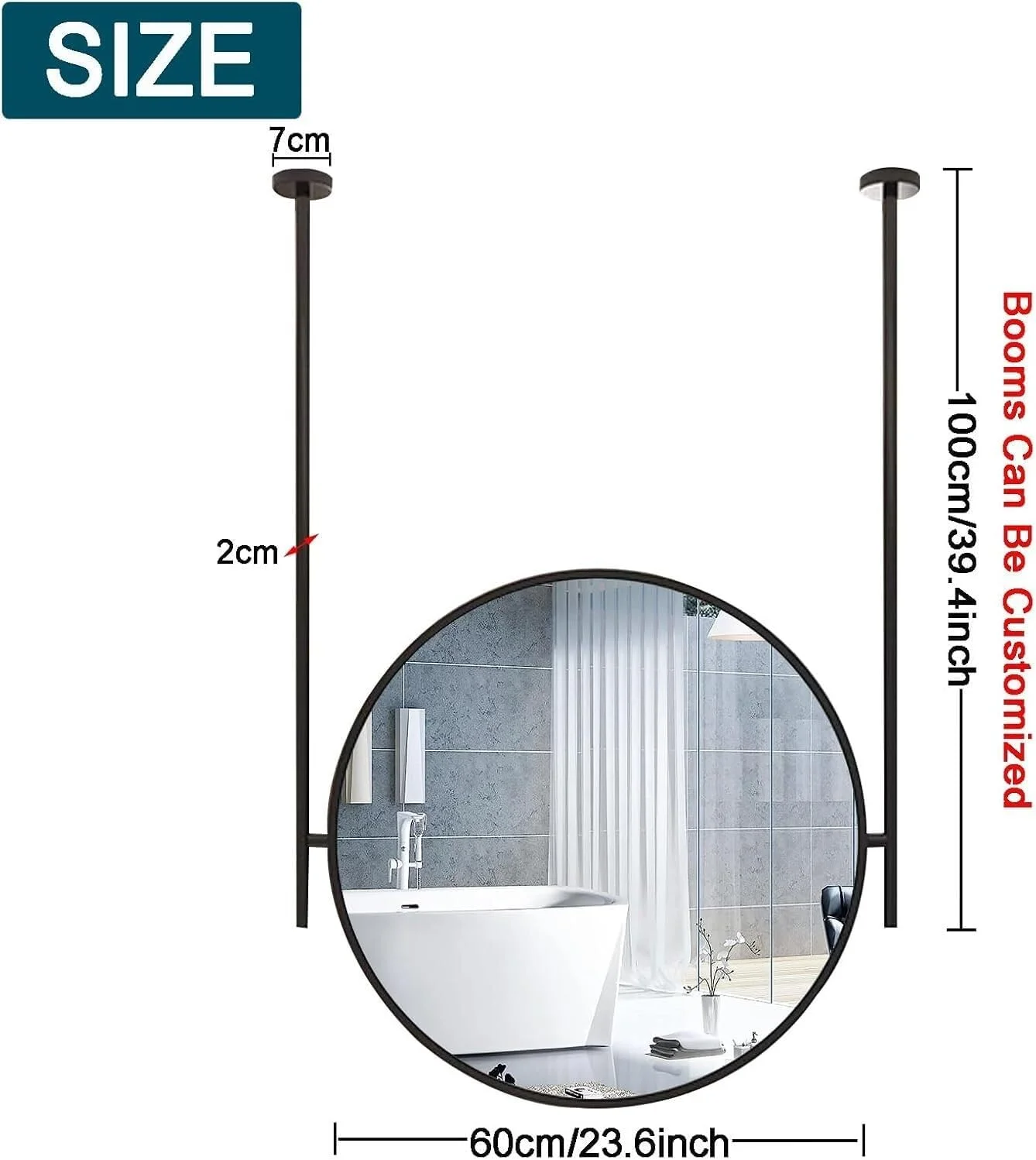 آینه آرایشی آویز سقفی مشکی، آینه گرد حمام برای دکور دیوار با میله های شناور، آینه بوم دوتایی، آینه های معلق تزئینی برای اتاق خواب (قطر-60 سانتی متر / 23.6 اینچ) آینه آرایشی آویز سقفی مشکی، آینه گرد حمام برای دکور دیوار با میله های شناور، آینه بوم دوتایی، آینه های معلق تزئینی برای اتاق خواب (قطر-60 سانتی متر / 23.6 اینچ)