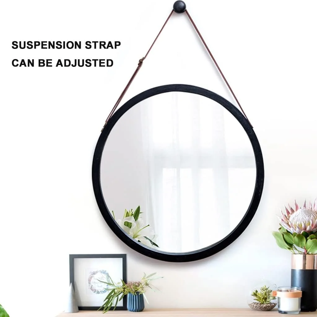 آینه گرد دیواری آویز حمام، آینه آویز دیواری اتاق خواب، آینه تزئینی اتاق نشیمن، بند قابل تنظیم، همراه با قلاب (رنگ: مشکی، اندازه: 45 سانتی متر / 17.7 اینچ) آینه گرد دیواری آویز حمام، آینه آویز دیواری اتاق خواب، آینه تزئینی اتاق نشیمن، بند قابل تنظیم، همراه با قلاب (رنگ: مشکی، اندازه: 45 سانتی متر / 17.7 اینچ)