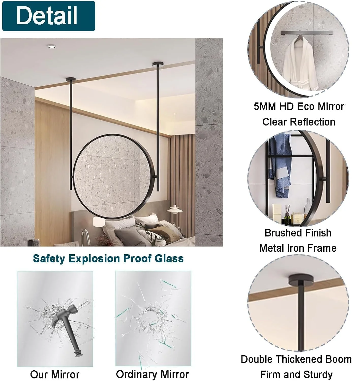 آینه آرایشی آویز سقفی مشکی، آینه گرد حمام برای دکور دیوار با میله های شناور، آینه بوم دوتایی، آینه های معلق تزئینی برای اتاق خواب (قطر-60 سانتی متر / 23.6 اینچ) آینه آرایشی آویز سقفی مشکی، آینه گرد حمام برای دکور دیوار با میله های شناور، آینه بوم دوتایی، آینه های معلق تزئینی برای اتاق خواب (قطر-60 سانتی متر / 23.6 اینچ)