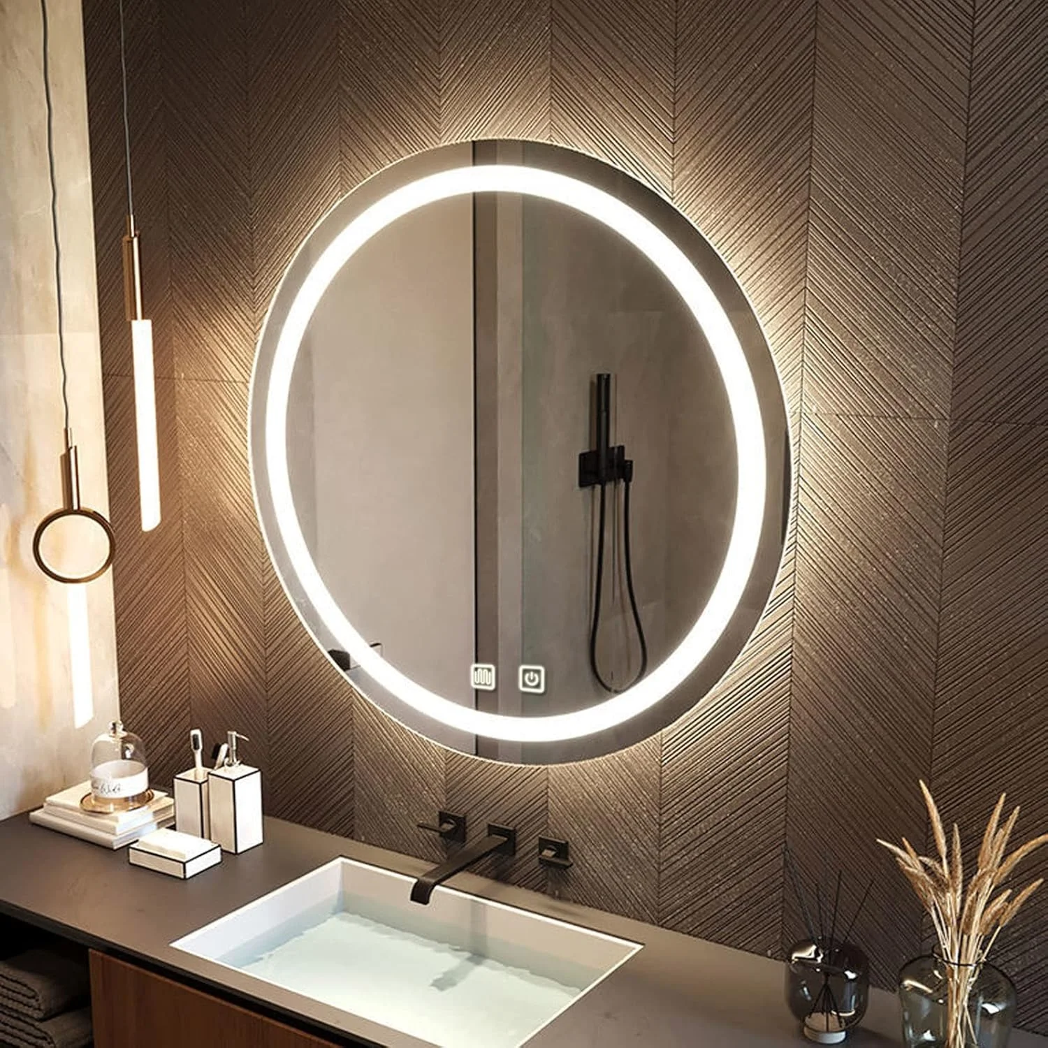آینه گرد حمام LED سایز 32 اینچ، آینه آرایشی ضد مه 24 و 28 اینچی با چراغ، کنترل لمسی سنسور، دیمر دار، 3000-6000K، نصب دیواری، آینه تزئینی گرد حمام، L، 28"x28" (70cm) آینه گرد حمام LED سایز 32 اینچ، آینه آرایشی ضد مه 24 و 28 اینچی با چراغ، کنترل لمسی سنسور، دیمر دار، 3000-6000K، نصب دیواری، آینه تزئینی گرد حمام، L، 28"x28" (70cm)