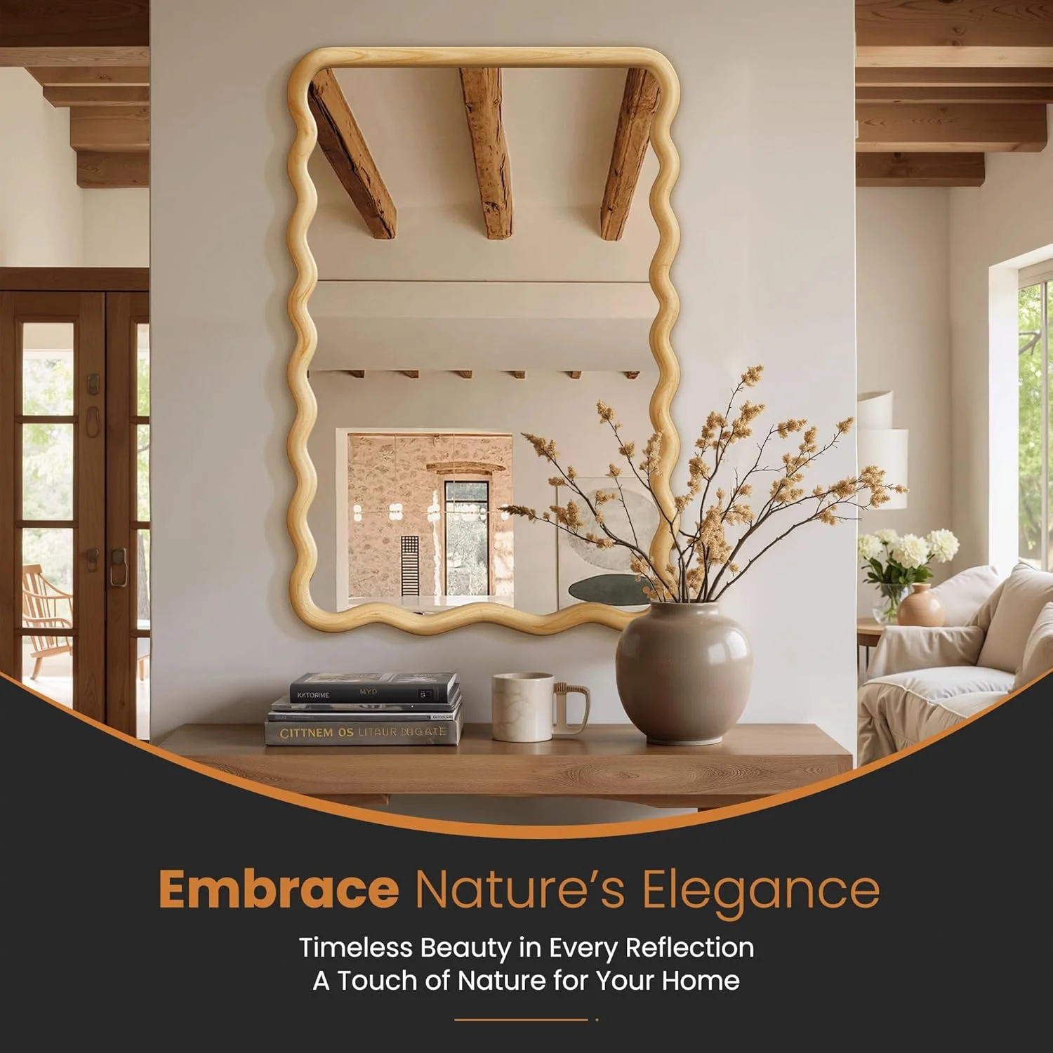 آینه دیواری حمام، 60x90 سانتی متر، آینه چوبی موج دار بوهو، آینه تزئینی بزرگ تمام قد با شیشه سکوریت، آینه روشویی با قاب چوبی طبیعی برای اتاق خواب، اتاق نشیمن، ورودی آینه دیواری حمام، 60x90 سانتی متر، آینه چوبی موج دار بوهو، آینه تزئینی بزرگ تمام قد با شیشه سکوریت، آینه روشویی با قاب چوبی طبیعی برای اتاق خواب، اتاق نشیمن، ورودی