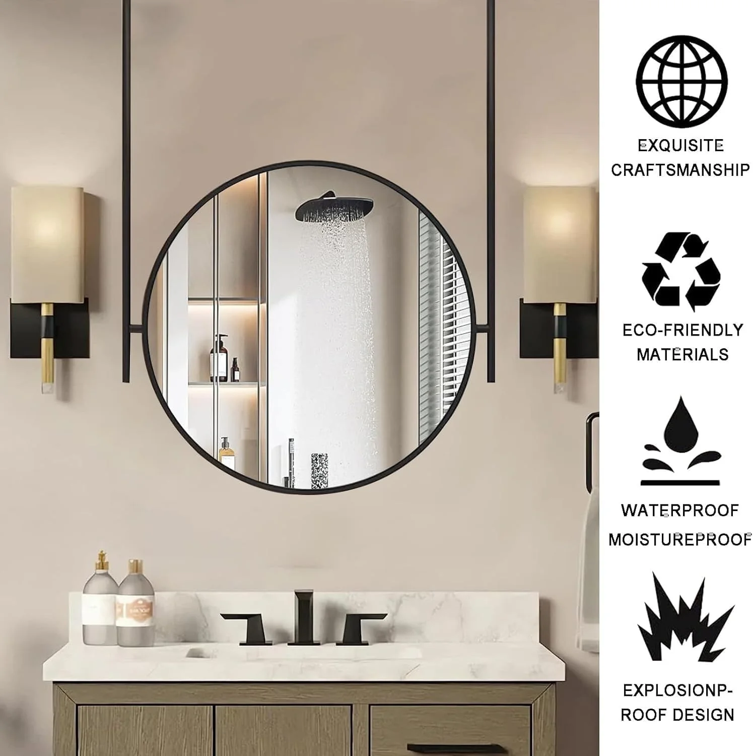 آینه روشویی گرد آویز سقفی مشکی، آینه دیواری دکوراتیو حمام با میله های شناور، آینه بوم دوبل، آینه های معلق تزئینی برای اتاق خواب (قطر-60 سانتی متر) آینه روشویی گرد آویز سقفی مشکی، آینه دیواری دکوراتیو حمام با میله های شناور، آینه بوم دوبل، آینه های معلق تزئینی برای اتاق خواب (قطر-60 سانتی متر)