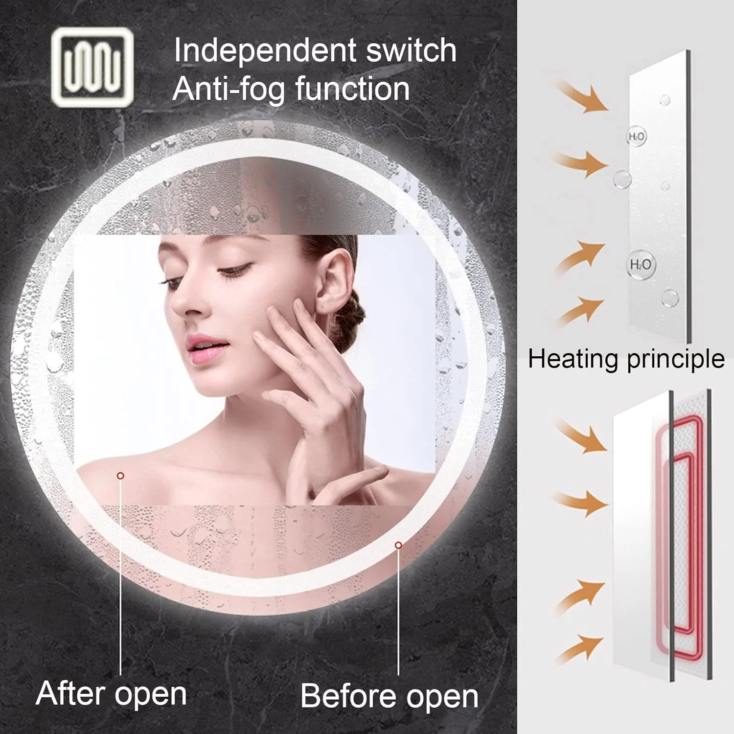 آینه گرد حمام LED سایز 32 اینچ، آینه آرایشی ضد مه 24 و 28 اینچی با چراغ، کنترل لمسی سنسور، دیمر دار، 3000-6000K، نصب دیواری، آینه تزئینی گرد حمام، L، 28"x28" (70cm) آینه گرد حمام LED سایز 32 اینچ، آینه آرایشی ضد مه 24 و 28 اینچی با چراغ، کنترل لمسی سنسور، دیمر دار، 3000-6000K، نصب دیواری، آینه تزئینی گرد حمام، L، 28"x28" (70cm)