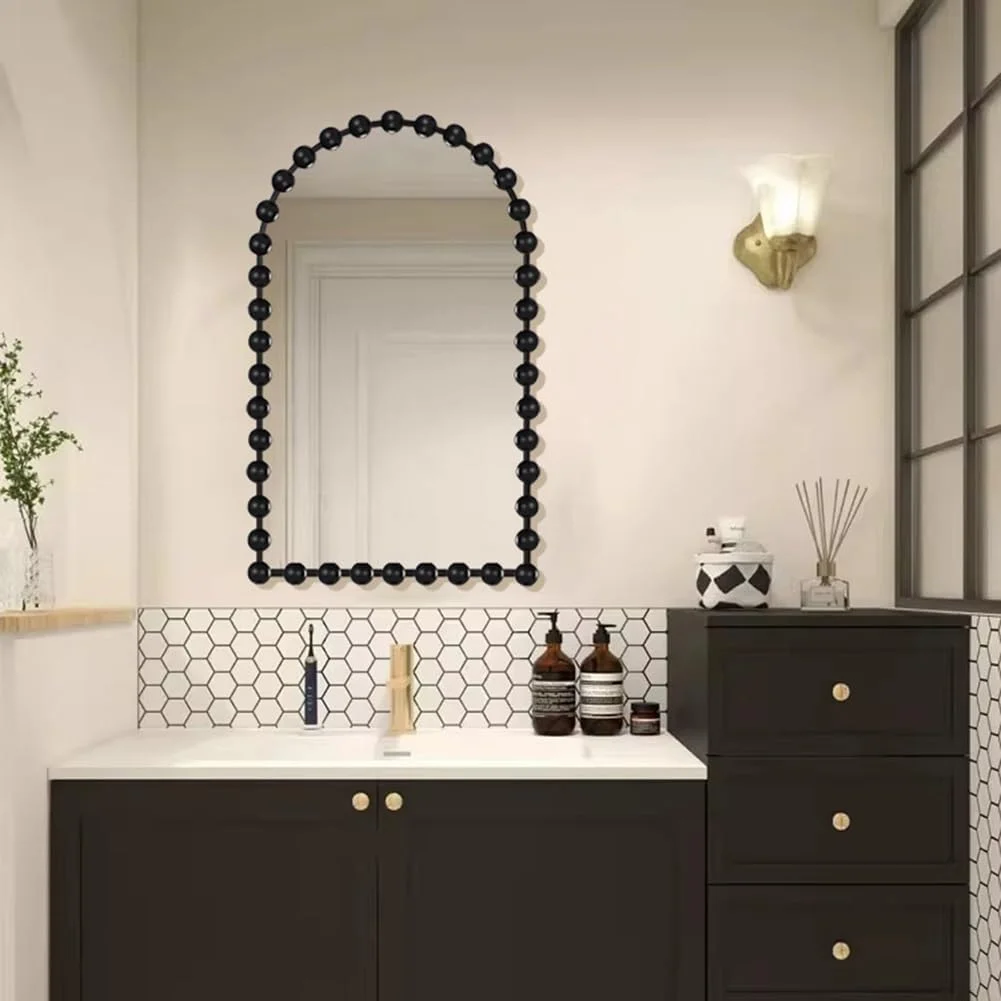 آینه قدی کمانی برای حمام، آینه تزئینی با قاب مهرهدار مشکی، آینه آرایشی دیواری برای اتاق خواب، میز آرایش، دکور دیوار خانه (80x100 سانتی متر) آینه قدی کمانی برای حمام، آینه تزئینی با قاب مهرهدار مشکی، آینه آرایشی دیواری برای اتاق خواب، میز آرایش، دکور دیوار خانه (80x100 سانتی متر)