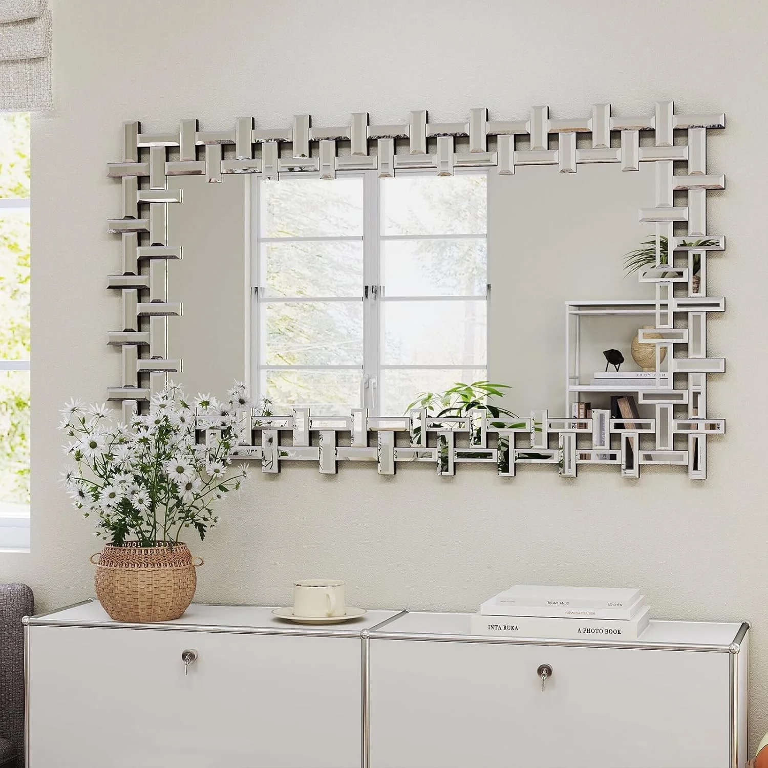 آینه تزئینی Autdot برای اتاق نشیمن، 120x80 سانتی متر، آینه دیواری بزرگ با قاب شیشه ای تراش خورده، آینه مدرن برای اتاق غذاخوری، ورودی، شومینه، اتاق خواب آینه تزئینی Autdot برای اتاق نشیمن، 120x80 سانتی متر، آینه دیواری بزرگ با قاب شیشه ای تراش خورده، آینه مدرن برای اتاق غذاخوری، ورودی، شومینه، اتاق خواب