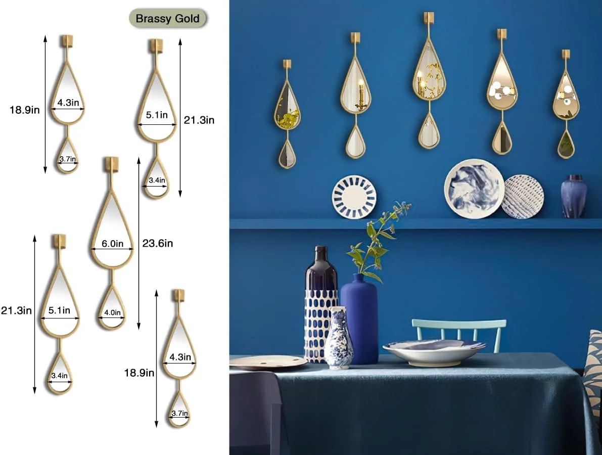 آینه دیواری BAODANFU، آینه های تزئینی دیواری، دکور آویز، شکل قطره اشک، طلایی، مناسب اتاق خواب، اتاق نشیمن، ورودی، روشویی حمام، قاب فلزی طلایی برنجی، مجموعه 5 عددی آینه آینه دیواری BAODANFU، آینه های تزئینی دیواری، دکور آویز، شکل قطره اشک، طلایی، مناسب اتاق خواب، اتاق نشیمن، ورودی، روشویی حمام، قاب فلزی طلایی برنجی، مجموعه 5 عددی آینه