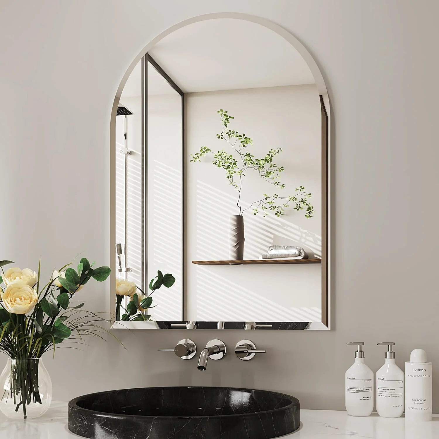 آینه بدون قاب AUYHM با ابعاد 50x70 سانتیمتر، آینه قوسی حمام، آینه بدون قاب برای بالای روشویی، آینه، espejos decorativos de pared آینه بدون قاب AUYHM با ابعاد 50x70 سانتیمتر، آینه قوسی حمام، آینه بدون قاب برای بالای روشویی، آینه، espejos decorativos de pared