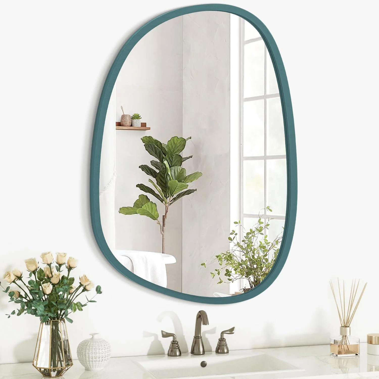 آینه نامتقارن مدرن آبی، آینه کوچک نامنظم برای دکور دیوار، آینه دیواری چوبی قاب دار، آینه بیضی شکل منحصر به فرد برای اتاق خواب، حمام، اتاق نشیمن، ورودی آینه نامتقارن مدرن آبی، آینه کوچک نامنظم برای دکور دیوار، آینه دیواری چوبی قاب دار، آینه بیضی شکل منحصر به فرد برای اتاق خواب، حمام، اتاق نشیمن، ورودی